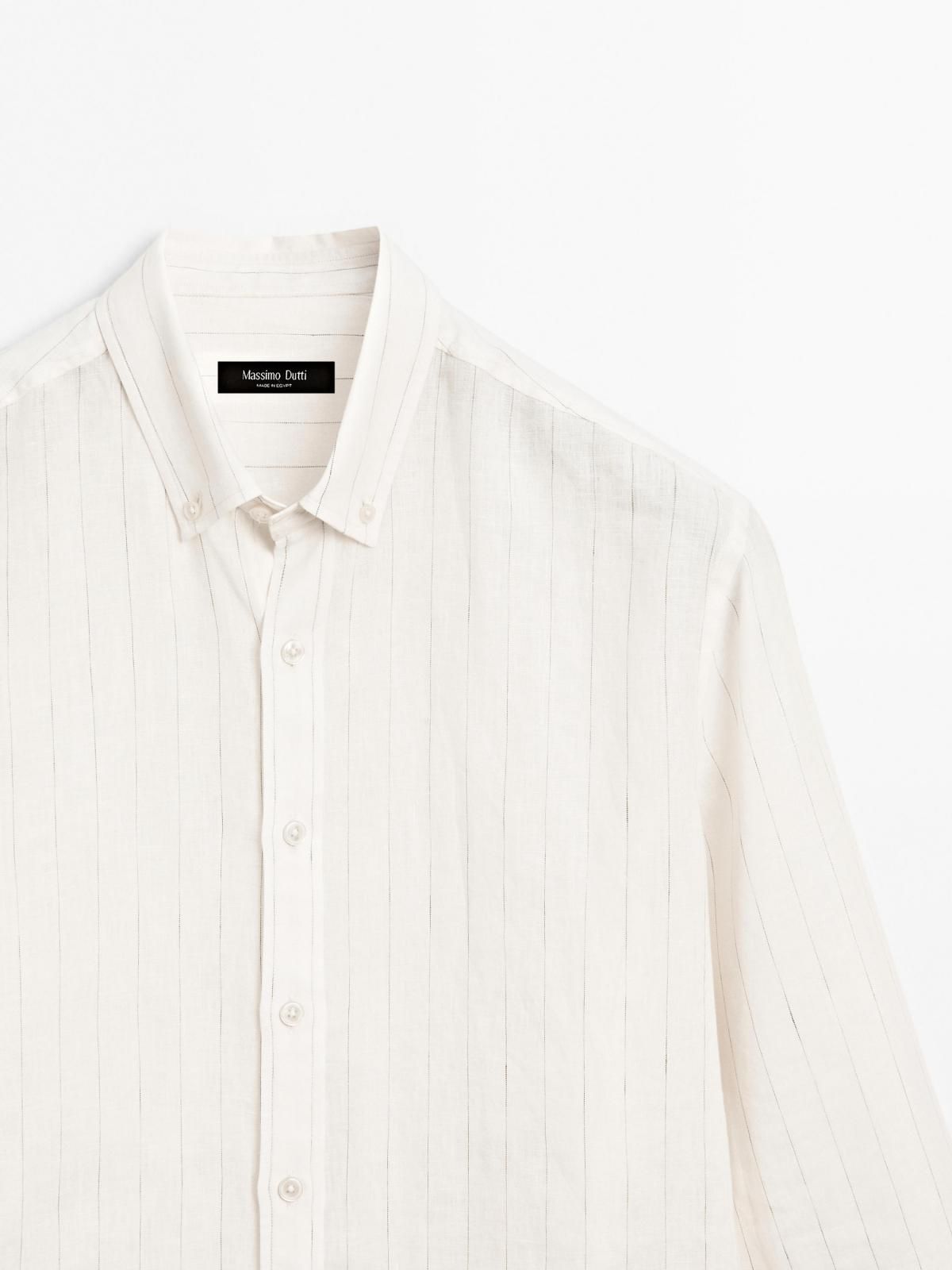 마시모두띠 리넨 스트라이프 레귤러핏 옥스포드 긴팔 셔츠 1803/277 WHITE - 상세 이미지 5