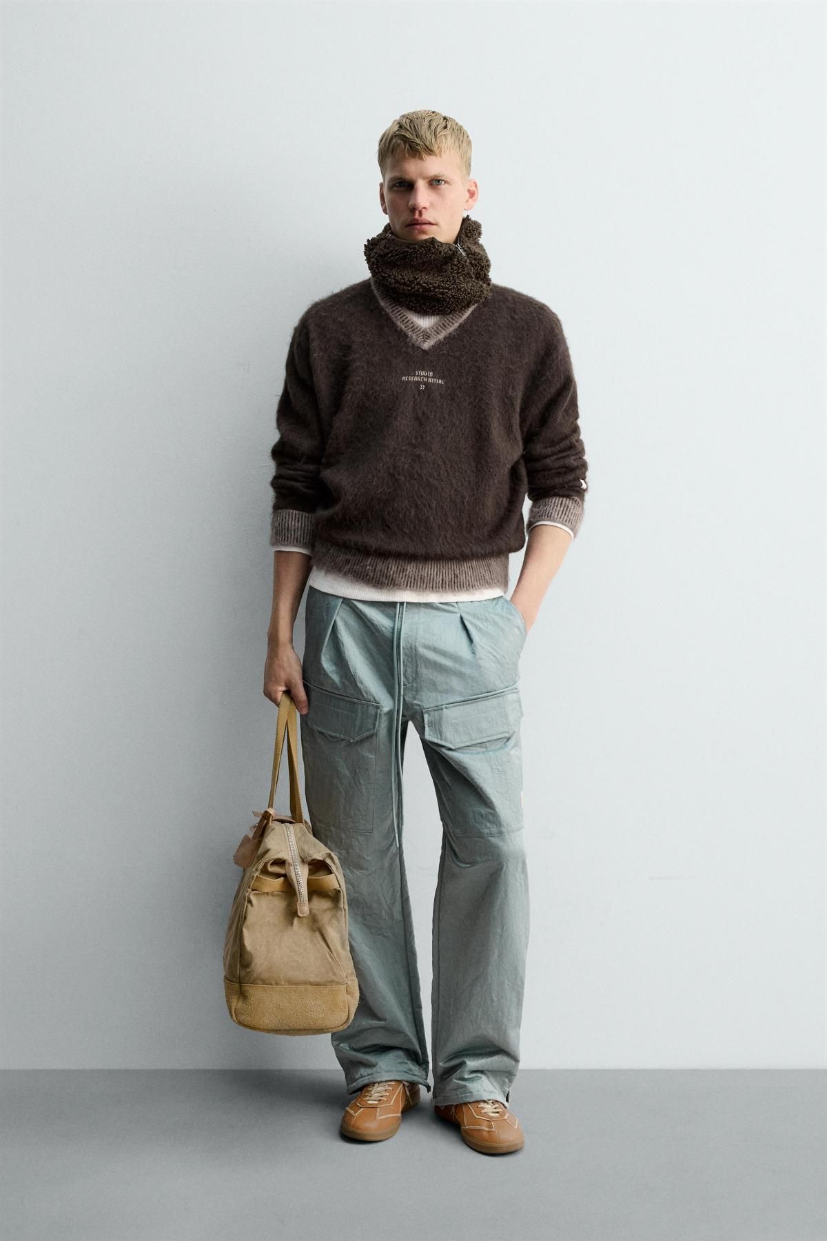 자라 브이넥 텍스처 스웨터 X SRA 9598/394 BROWN - 상세 이미지 2