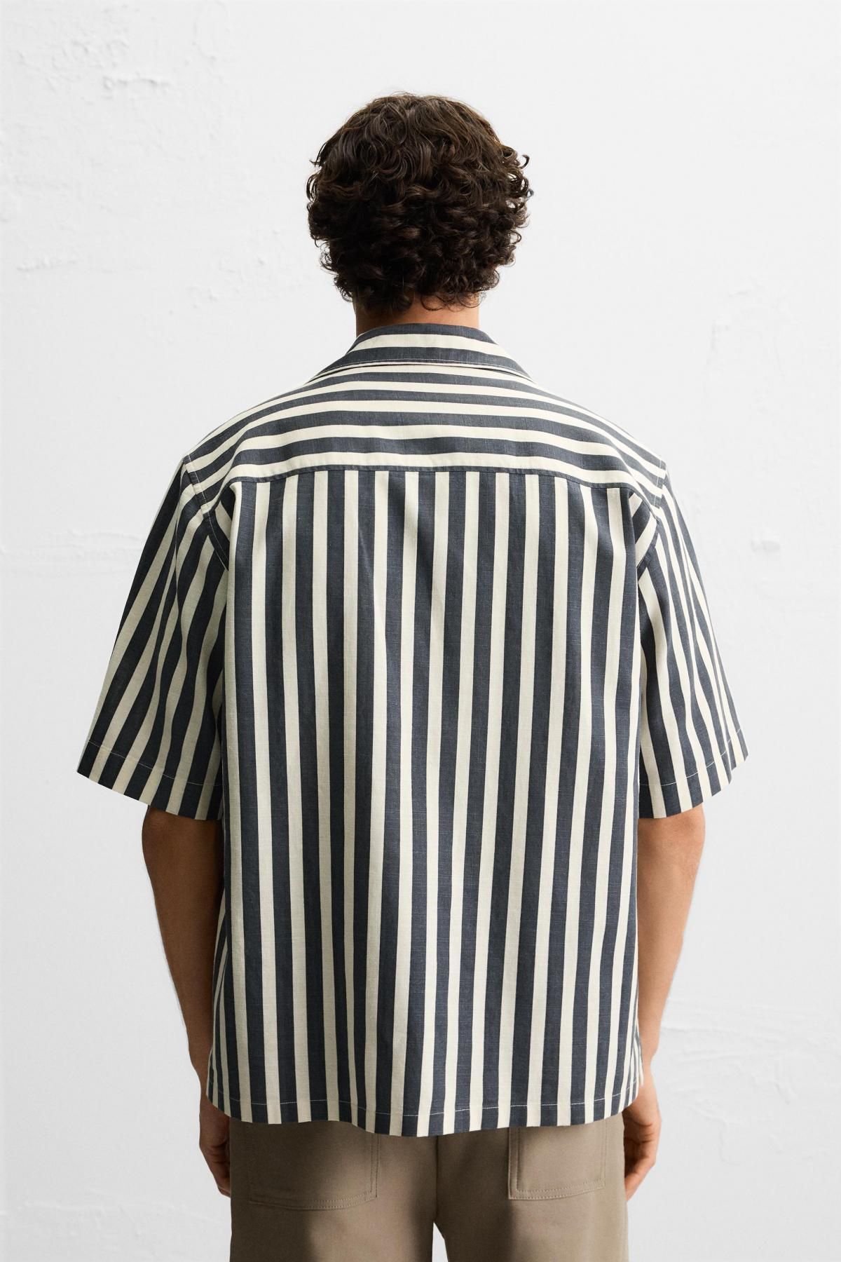 자라 스트라이프 텍스처 릴렉스드핏 반팔 셔츠 5555/119 DARK GREY - 상세 이미지 4