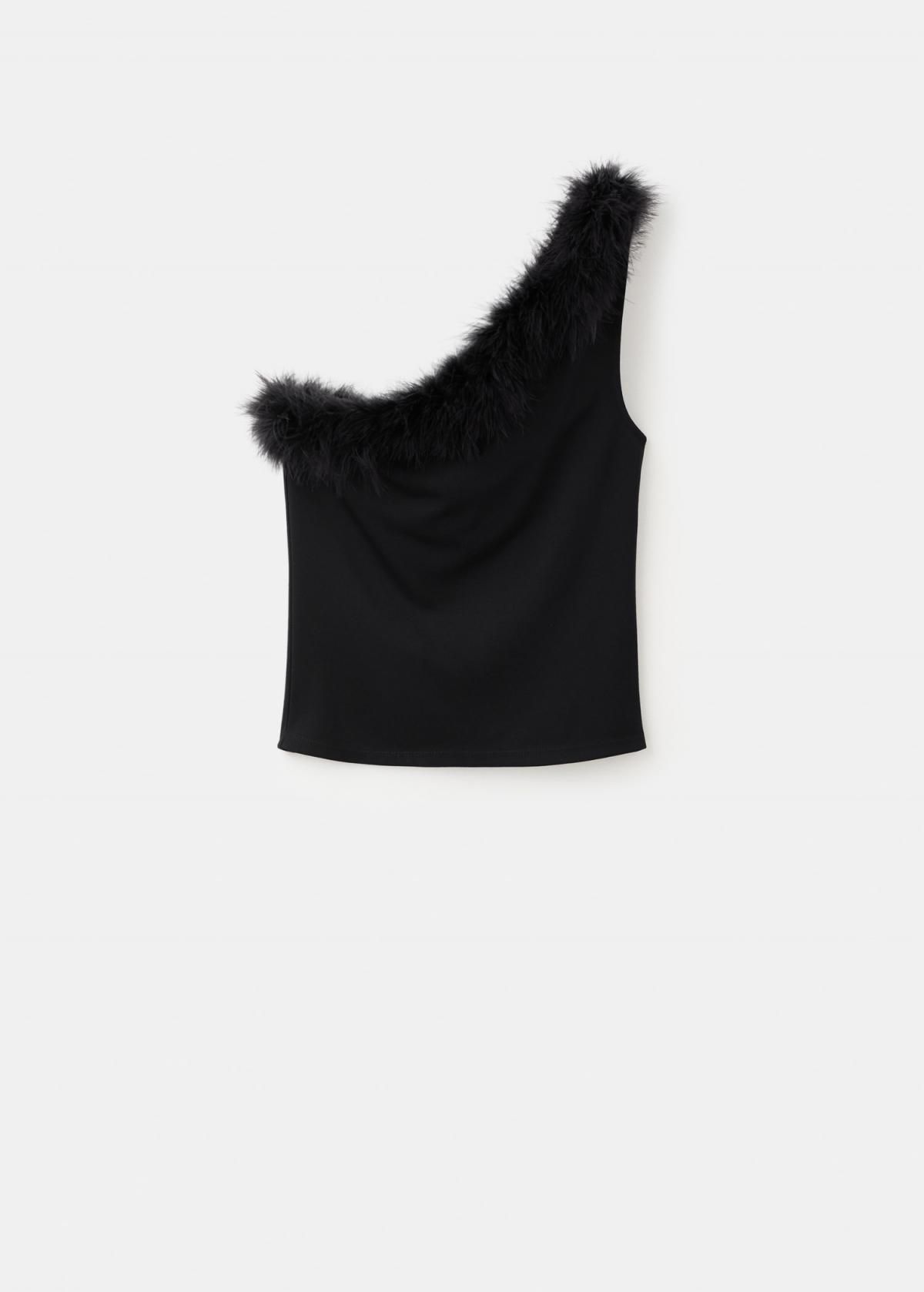 망고 페더 디테일 비대칭 원숄더 탑 17029110 NEGRO - 상품 이미지