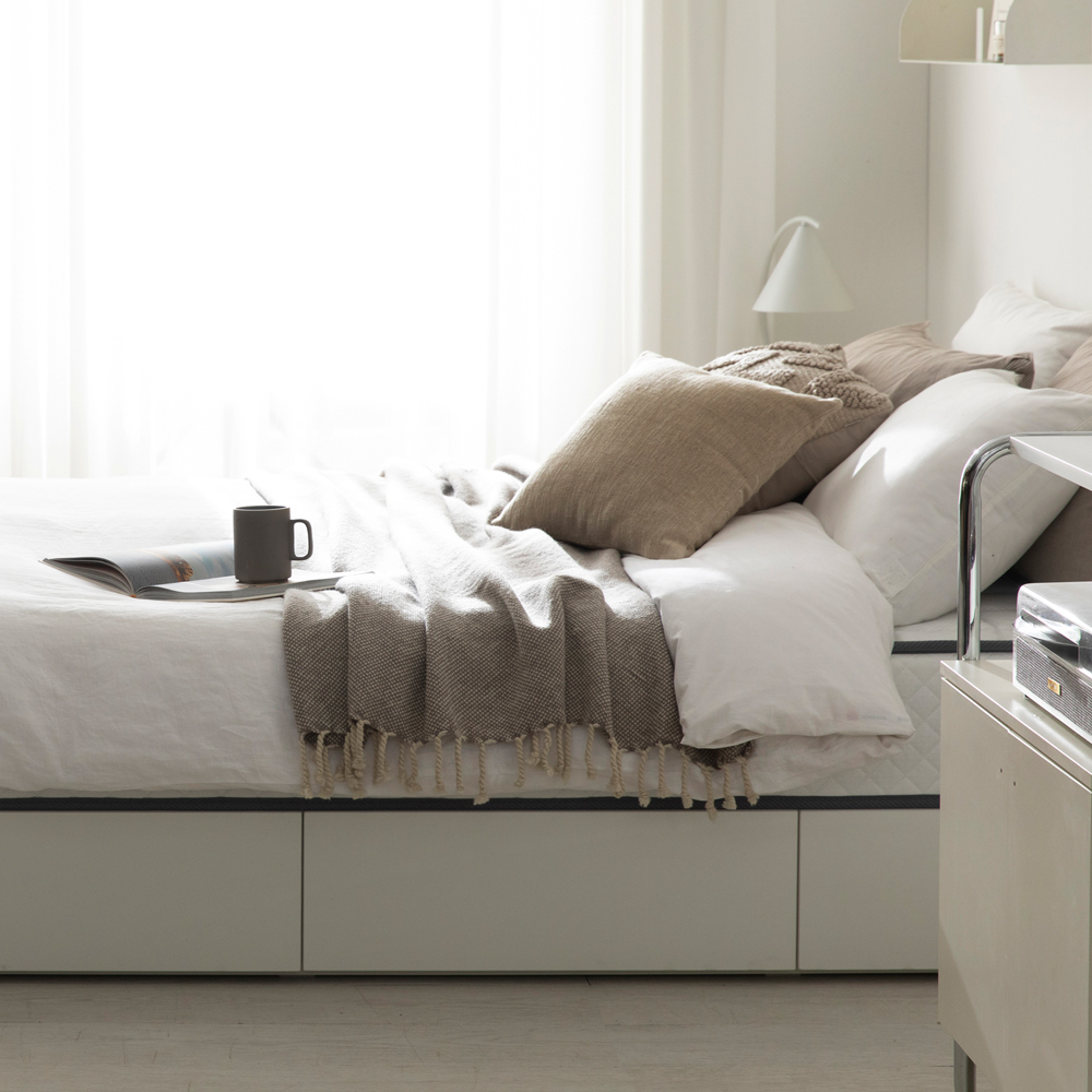 엠뉴 수납 침대 프레임 호텔 매트리스 깔판 3단 무헤드형, Q(퀸), 아이보리