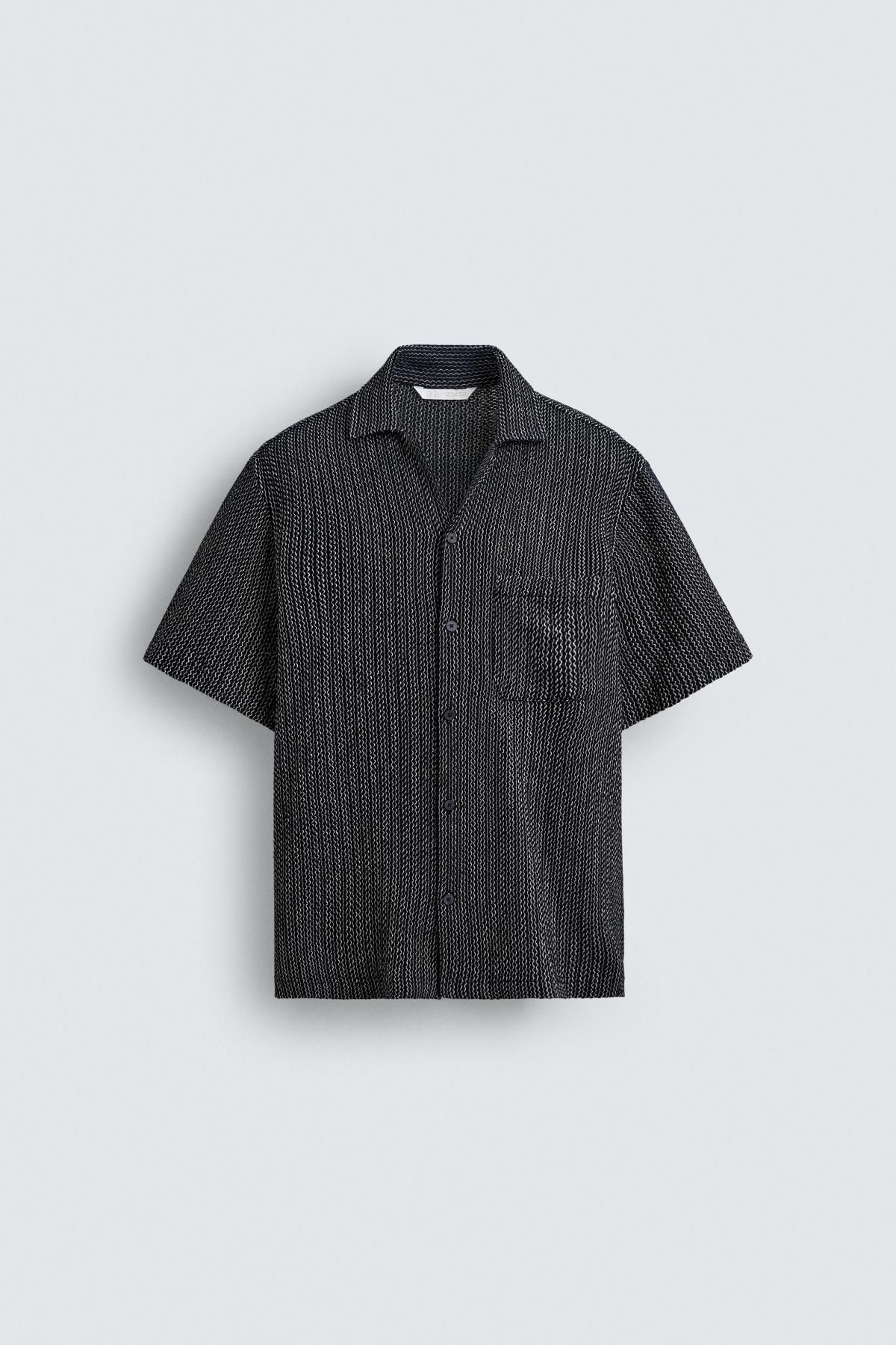 자라 텍스처 자카드 릴랙스 반팔 셔츠 4689/591 NAVY BLUE - 메인 이미지