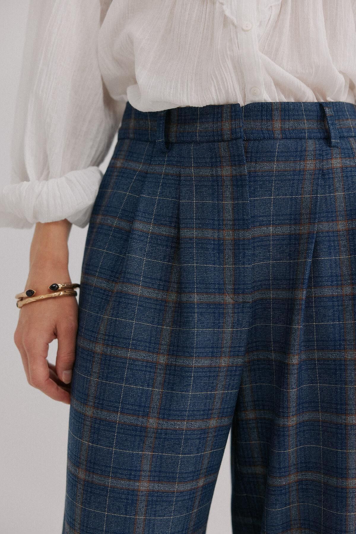 호스 인트로피아 체크 와이드 롱 슬랙스 팬츠 6542844 AZUL MARINO - 상세 이미지 5