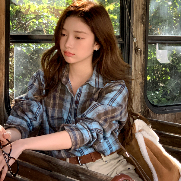 [자체제작] Petite Note No.21 코티지 피치기모 루즈핏 컬러 체크 셔츠 bs8499 - 상품 이미지
