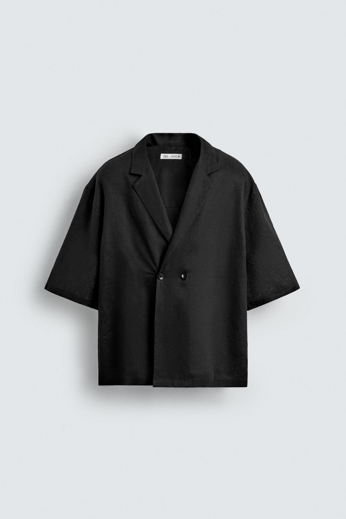 자라 리넨 오버핏 더블브레스트 기모노 반팔 셔츠 5996/010 BLACK - 메인 이미지