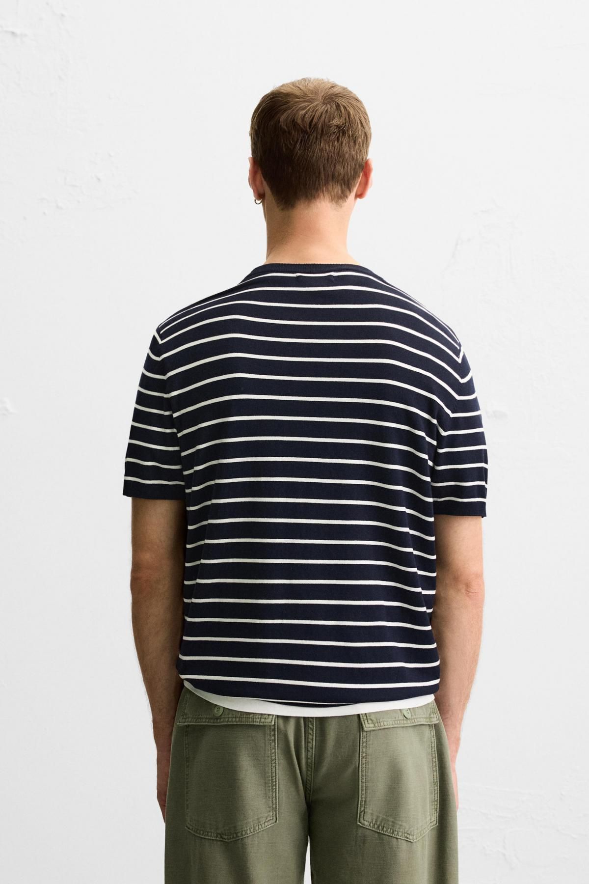 자라 스트라이프 미니멀 비스코스 블렌드 니트 반팔 티셔츠 0304/406 STRIPED - 상세 이미지 4