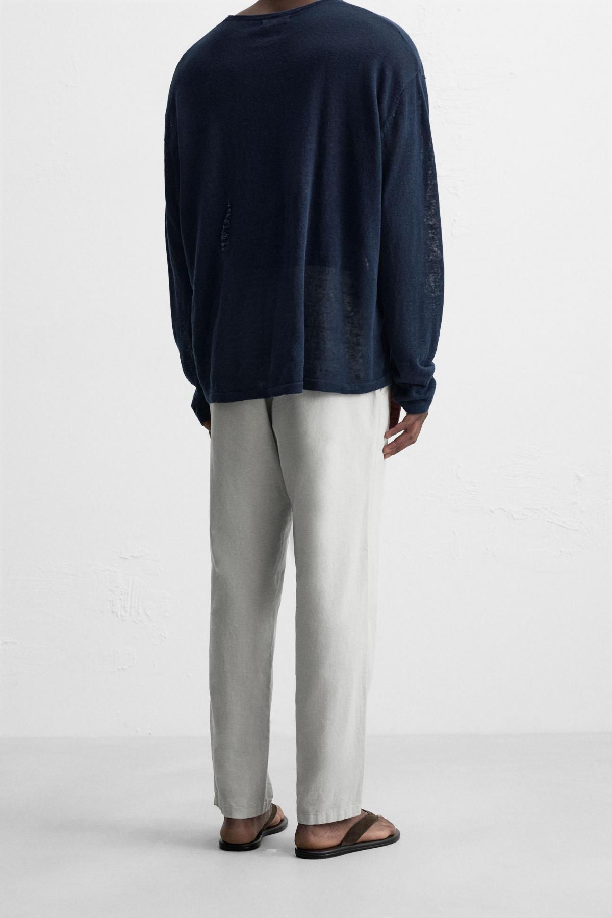 자라 리넨 블렌드 릴렉스핏 밴딩 팬츠 1437/450 PEARL GREY - 상세 이미지 3