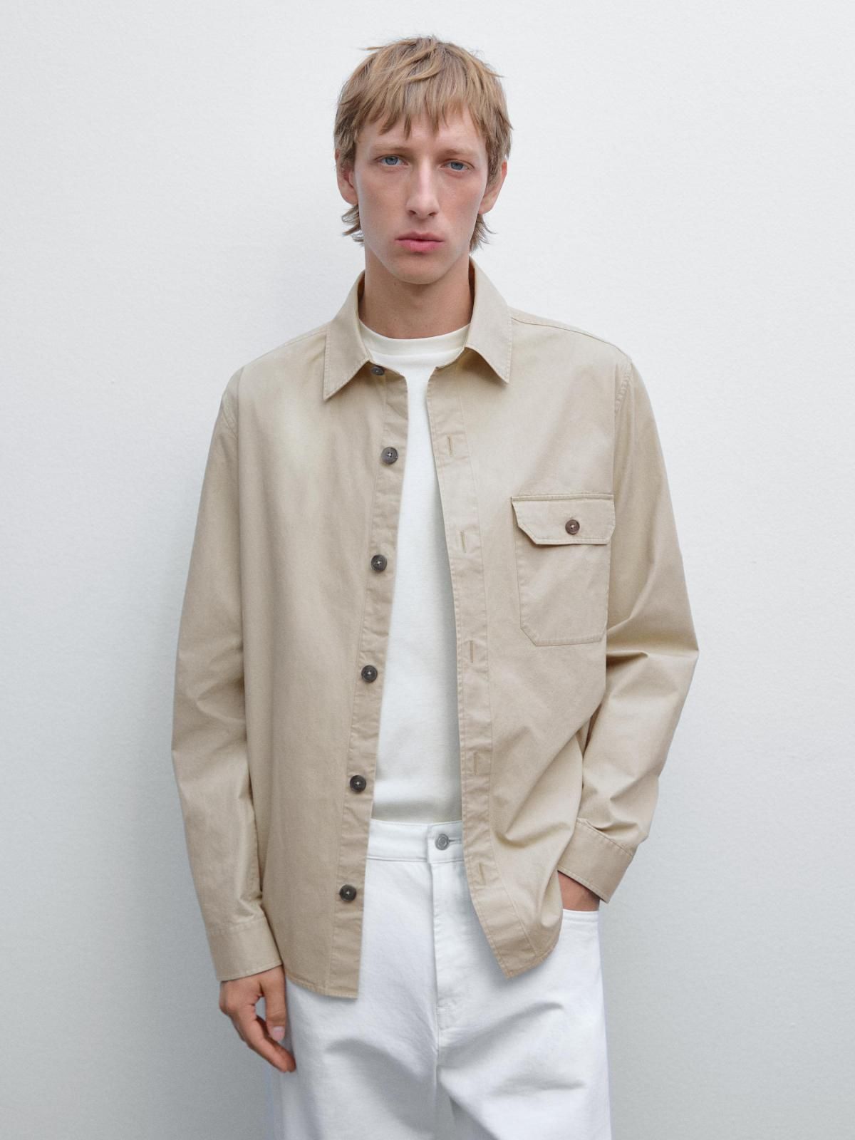 마시모두띠 코튼 포켓 오버셔츠 1777/269 LIGHT BEIGE - 상품 이미지