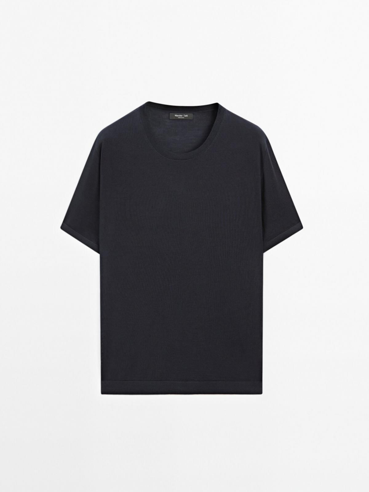 마시모두띠 미니멀 울 블렌드 라운드 니트 반팔 티셔츠 0930/210 NAVY BLUE - 상품 이미지