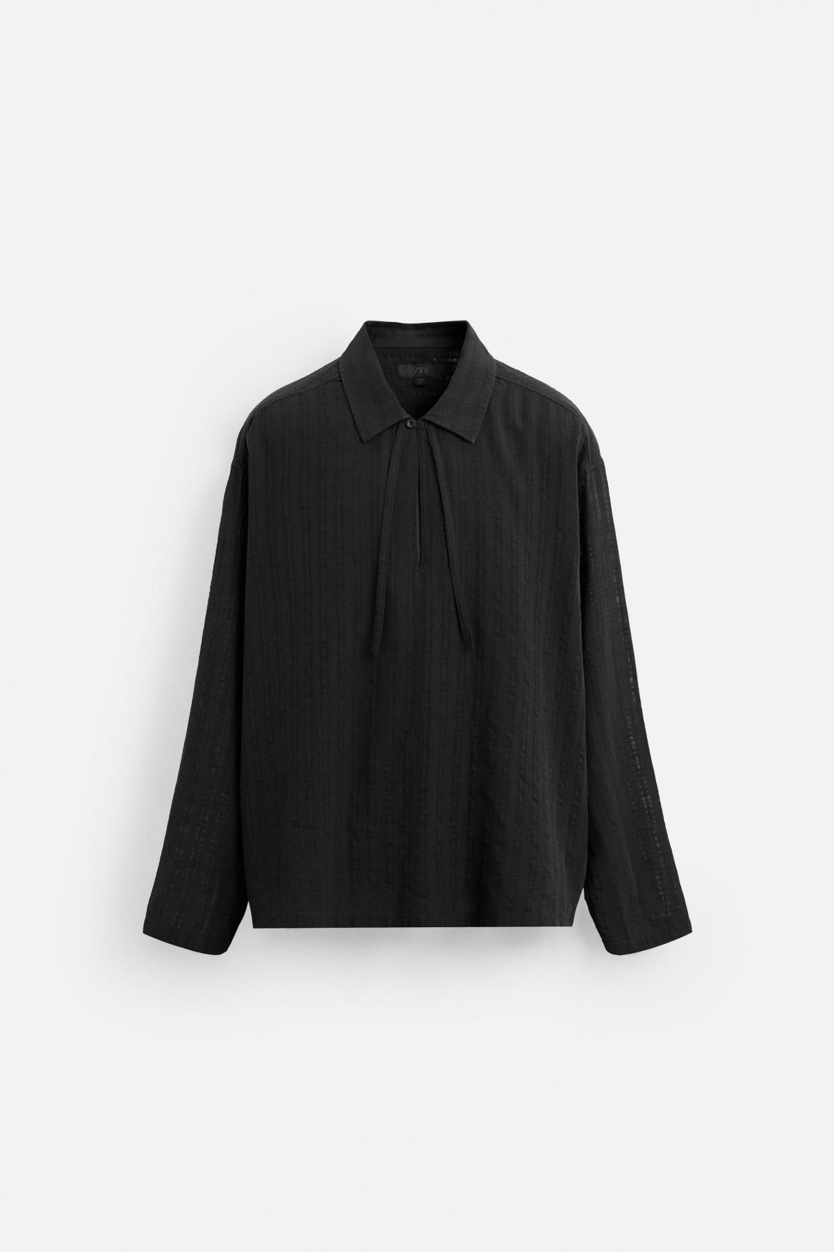 자라 텍스처 세미시스루 긴팔 셔츠 6103/325 BLACK - 메인 이미지