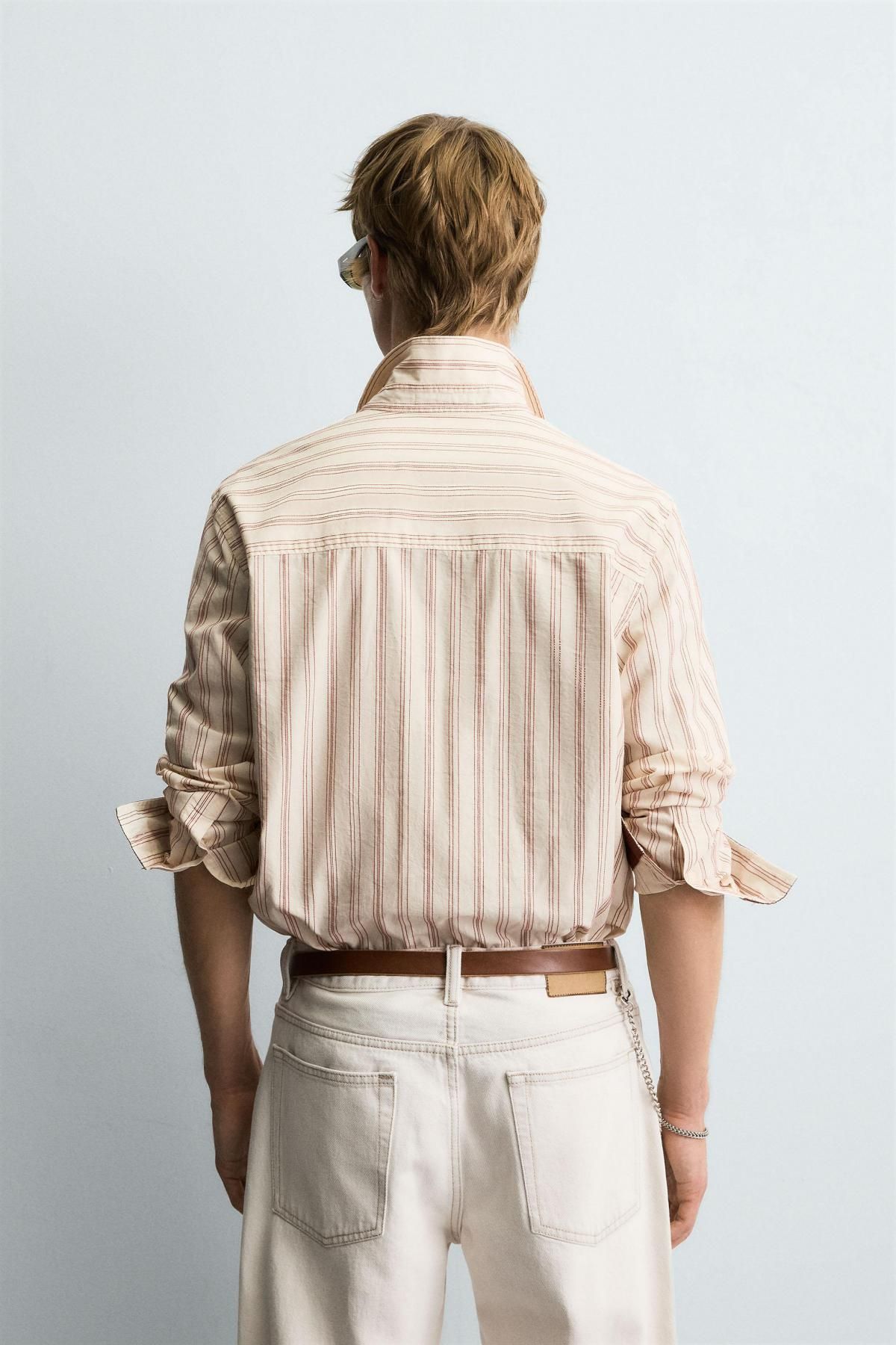 자라 스트라이프 텍스처 릴렉스핏 긴팔 셔츠 7545/103 OYSTER-WHITE - 상세 이미지 4