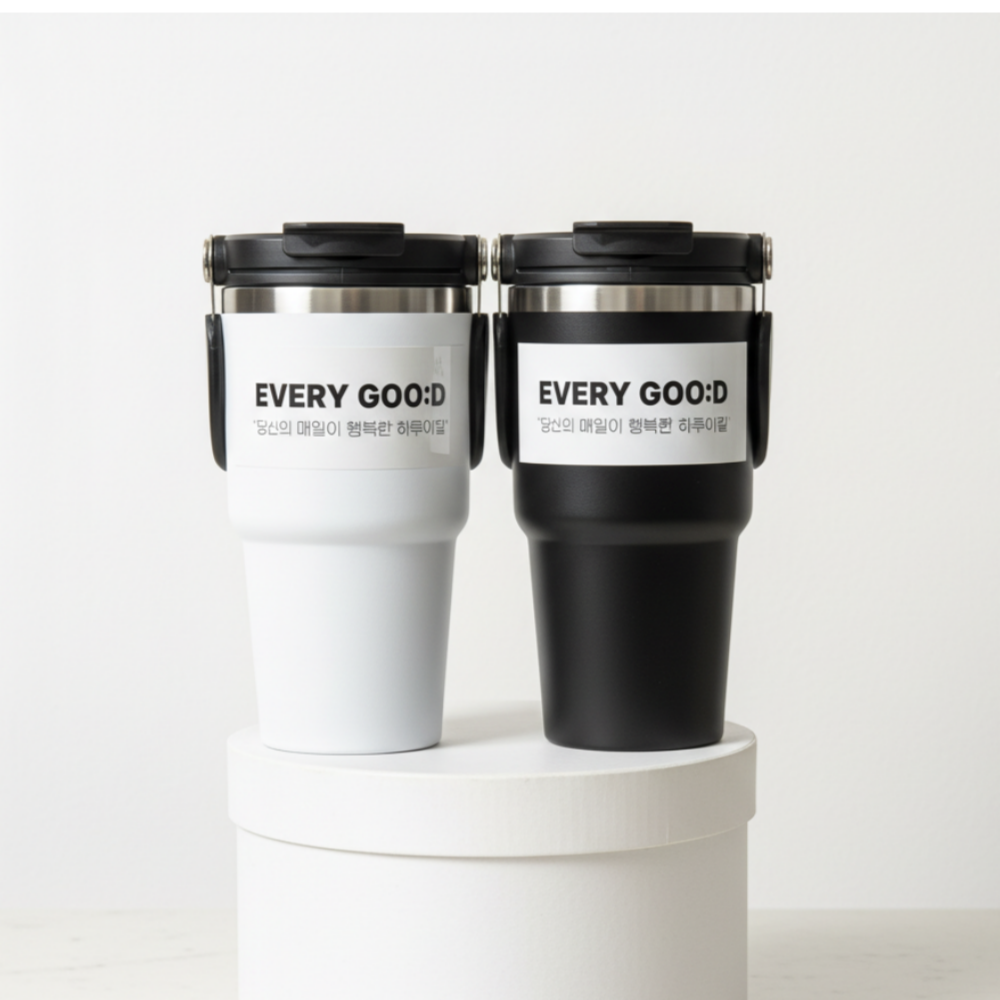 에브리굿 핸디스트로 보온보냉 스테인리스 텀블러 600ml, 블랙, 1개 - 상품 이미지