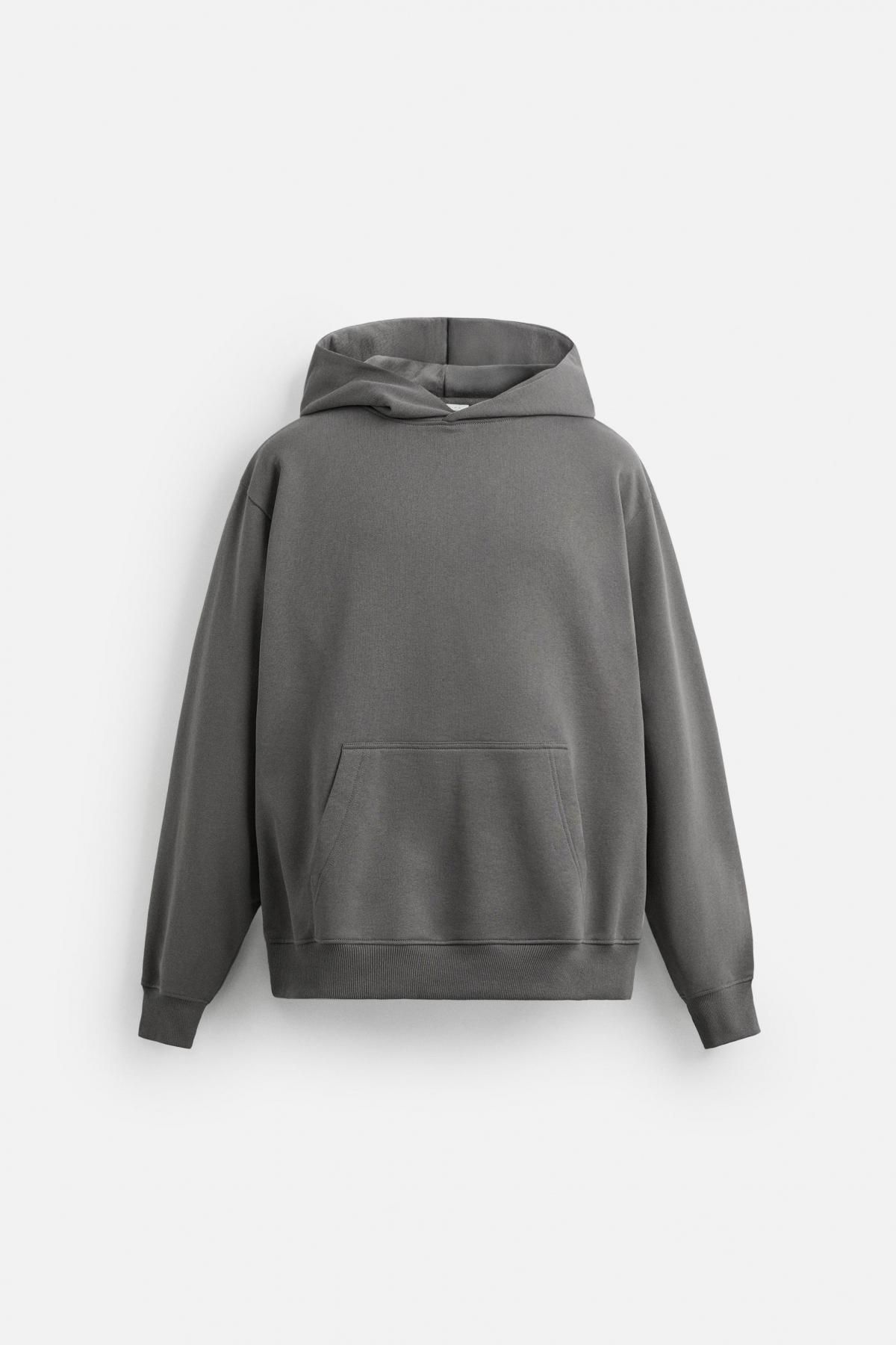 자라 베이직 그레이 코튼 후드 스웨트셔츠 0761/370 ANTHRACITE GREY - 상품 이미지
