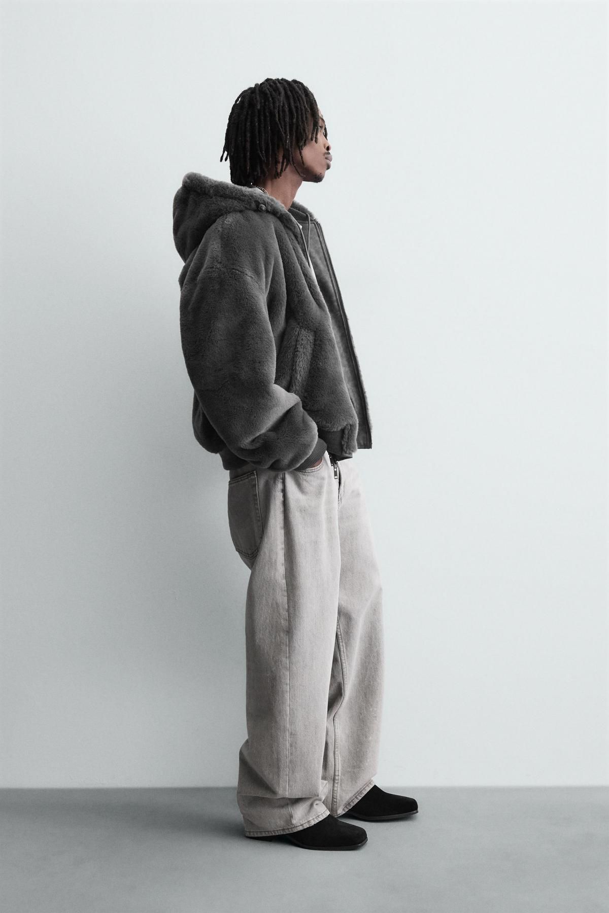 자라 리버서블 페이크 레더 후드 집업 점퍼 0993/401 ANTHRACITE GREY - 상세 이미지 5