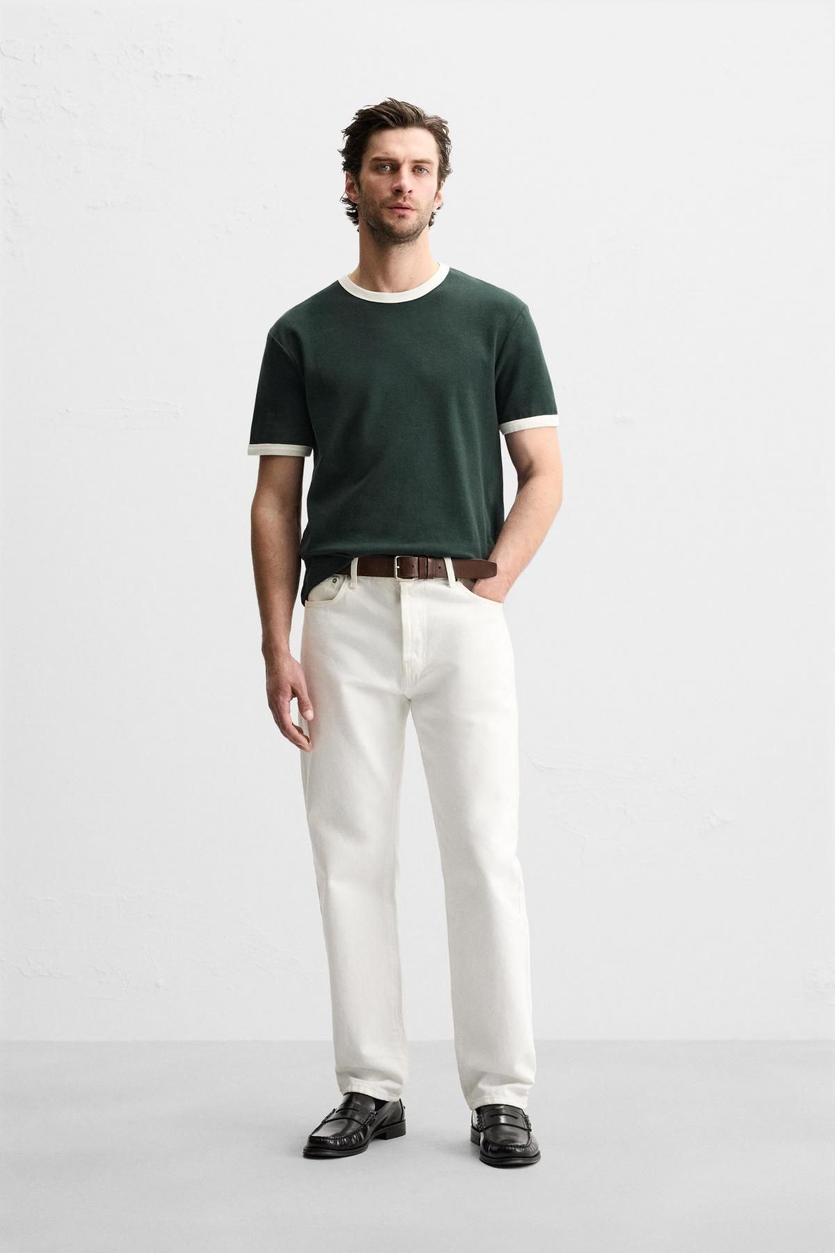 자라 베이직 배색 골지 티셔츠 0761/412 DARK GREEN - 상세 이미지 2