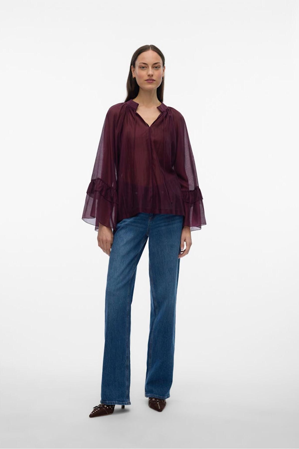 베로모다 보헤미안 세미시스루 러플 소매 블라우스 7762340 MORADO - 상세 이미지 2