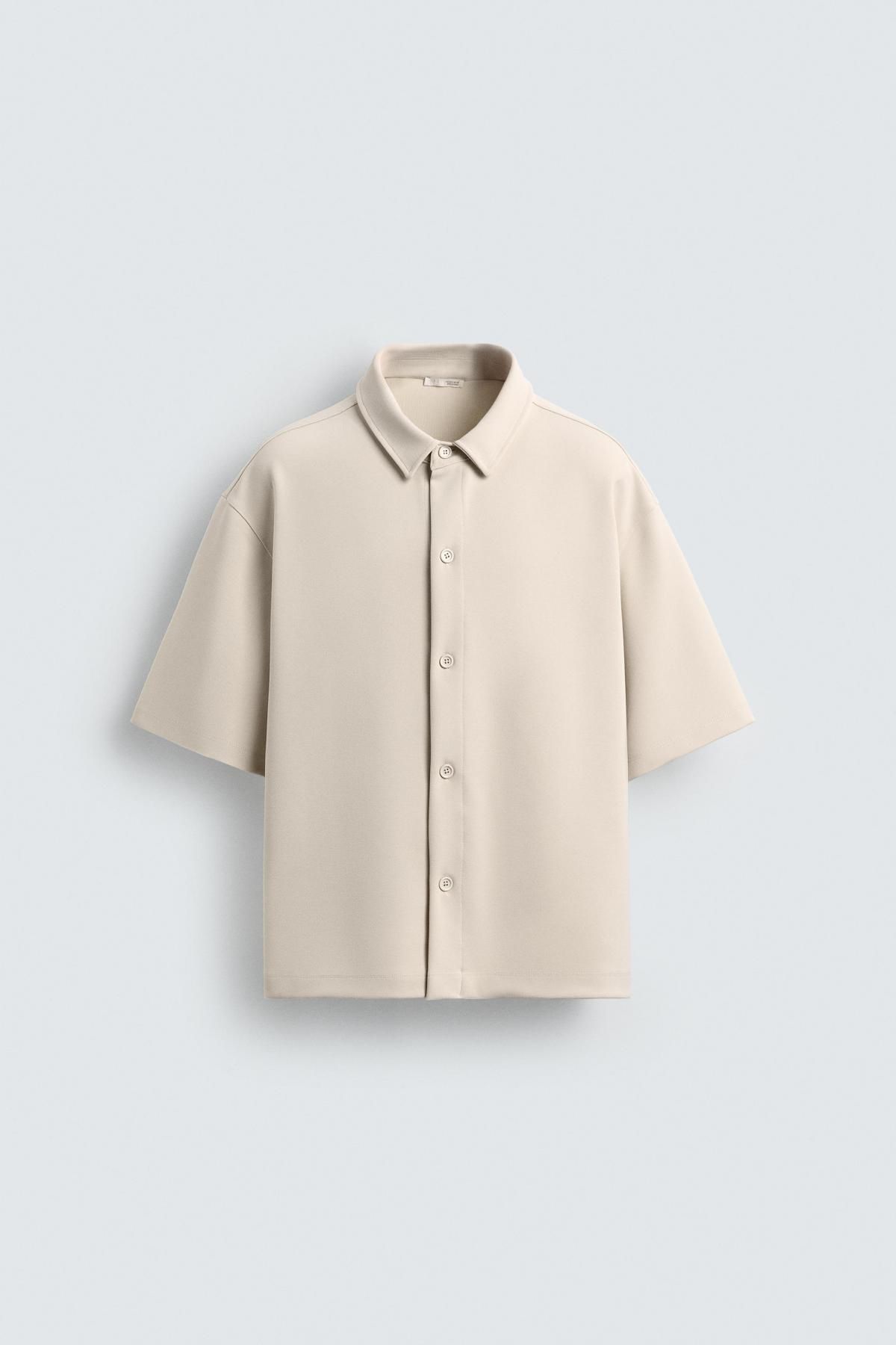 자라 테크니컬 텍스처 반팔 셔츠 5584/345 OYSTER-WHITE - 메인 이미지