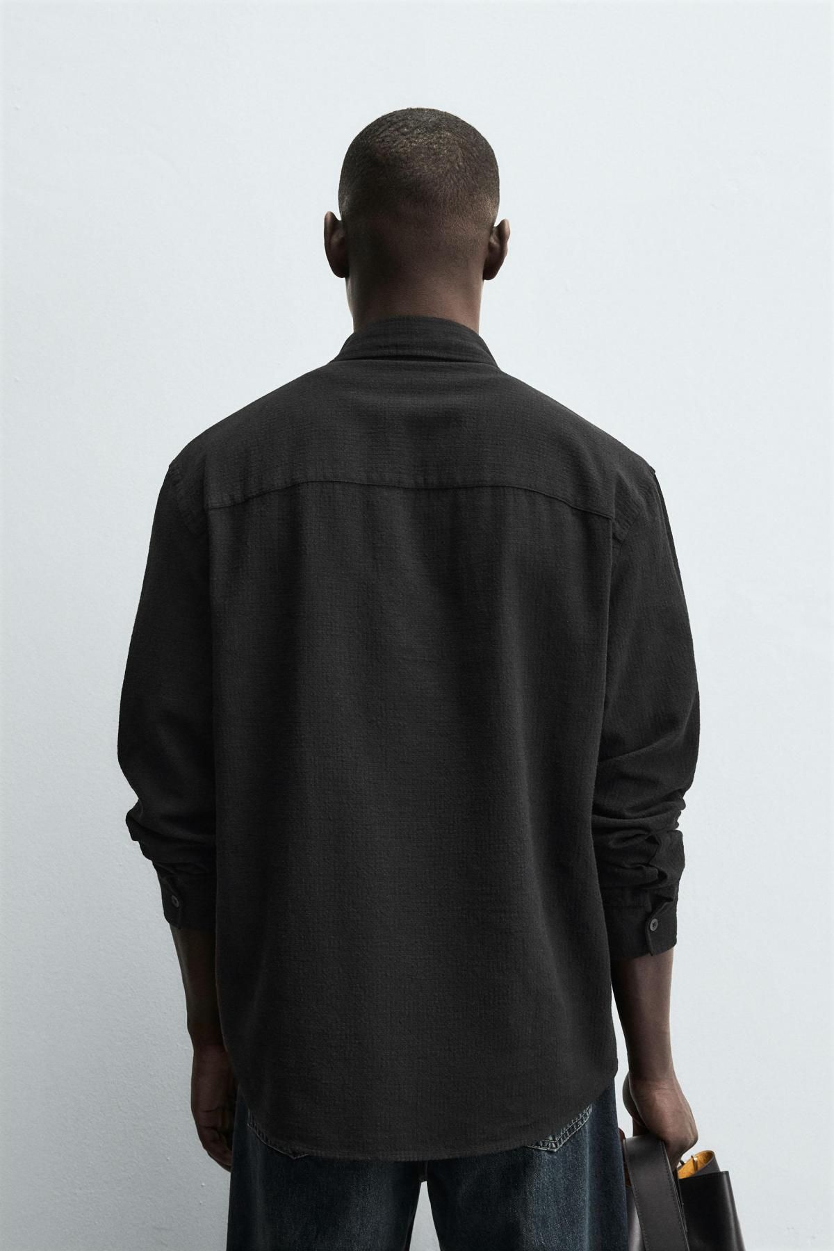 자라 레귤러핏 텍스처 체크 긴팔 셔츠 7545/340 BLACK - 상세 이미지 4