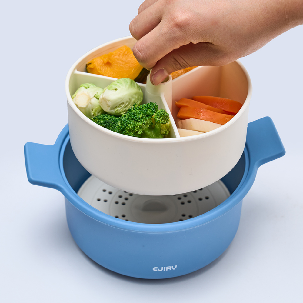 에지리 젤리빈 전자레인지 찜기 1.35L 플래티넘 실리콘 (찜판·분리형 트레이 포함) - 상세 이미지 4