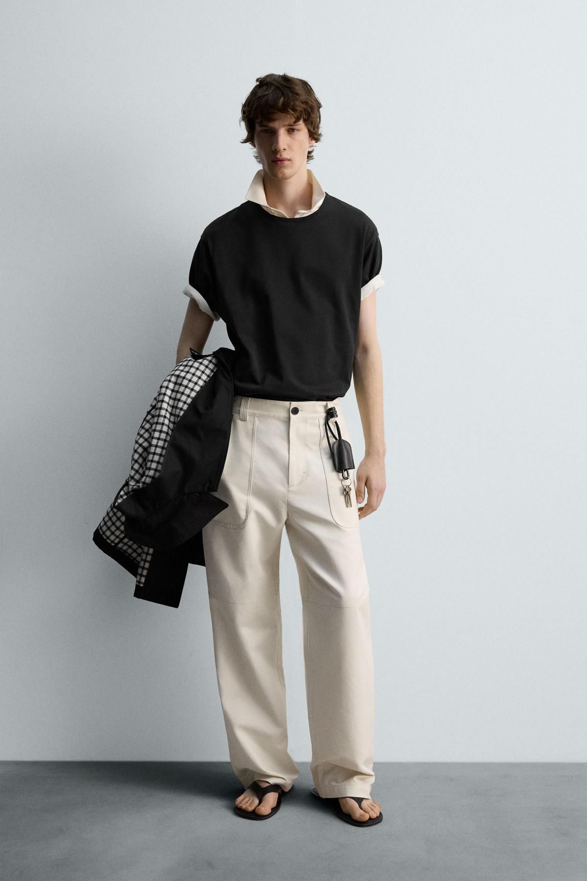 자라 컴팩트코튼 레귤러핏 포켓 와이드 팬츠 1437/331 OYSTER-WHITE - 상세 이미지 2