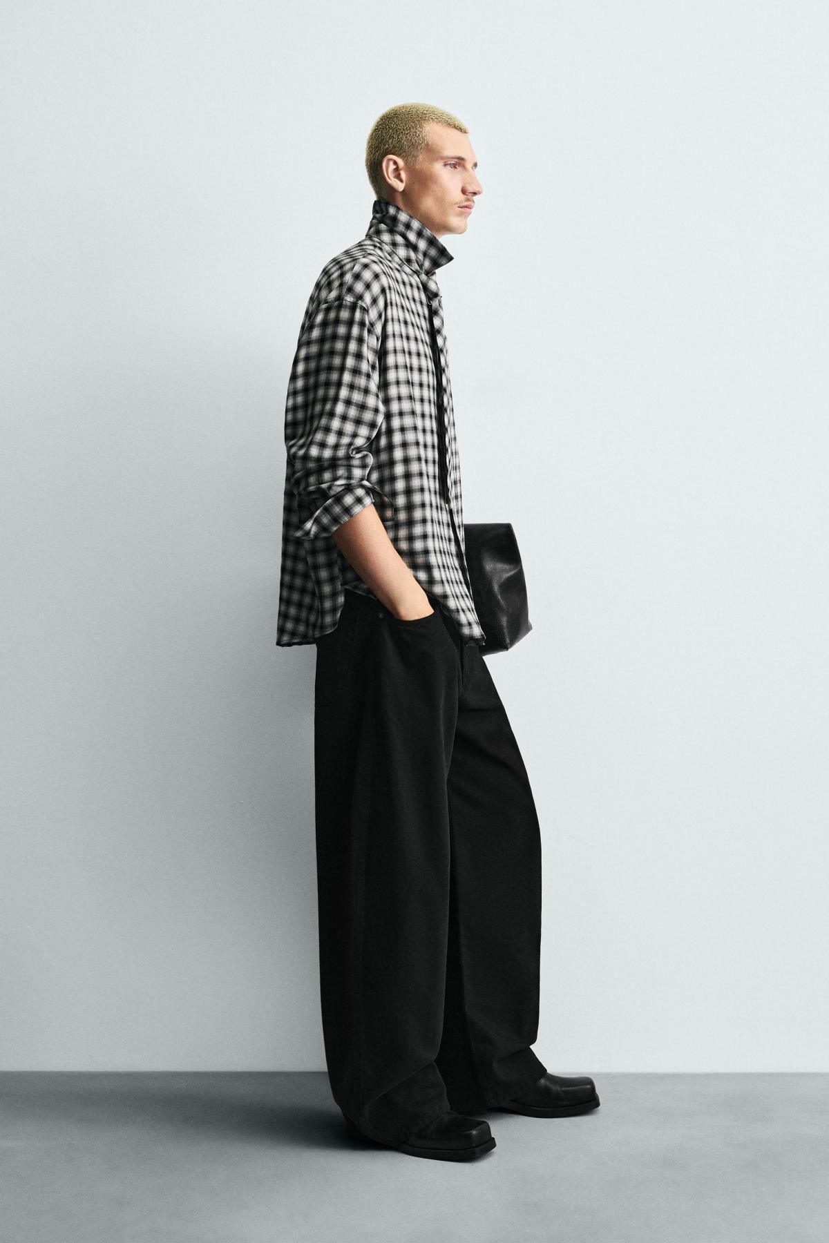 자라 체크 루즈핏 타이 셔츠 5920/482 BLACK / WHITE - 상세 이미지 5