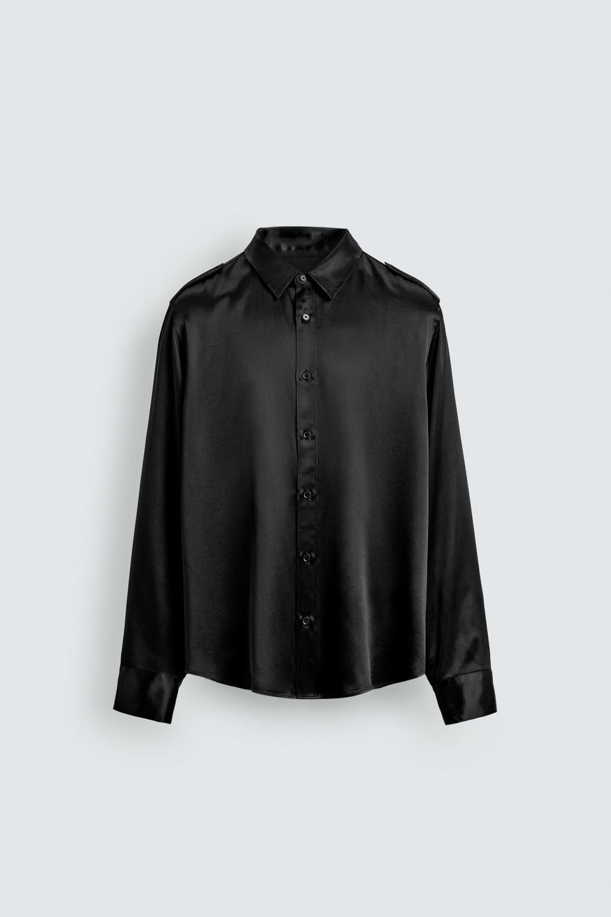 자라 테크니컬 새틴 릴랙스핏 긴팔 셔츠 6739/947 BLACK - 메인 이미지