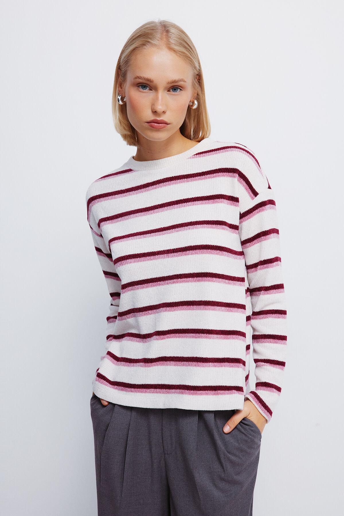 스프링필드 스트라이프 셔닐 라운드넥 긴팔 티셔츠 0072724 BEIGE - 상품 이미지