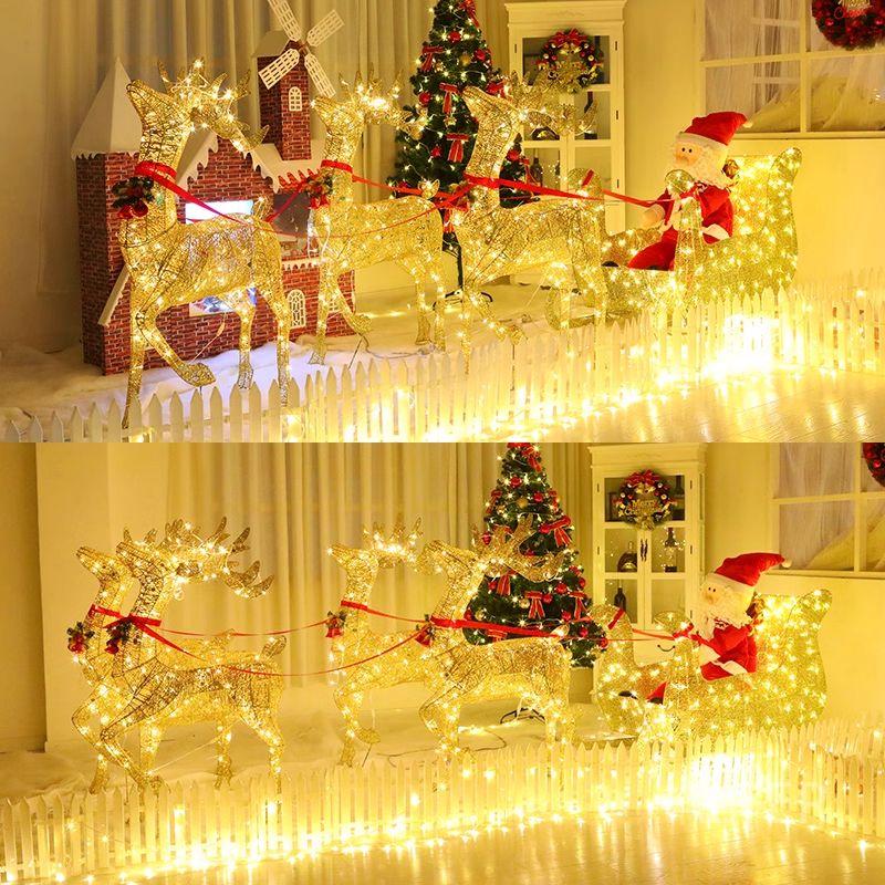 크리스마스 산타 루돌프 썰매 LED 대형 인테리어 트리 장식 조명 70cm 골드 발광 사슴 - 상세 이미지 4