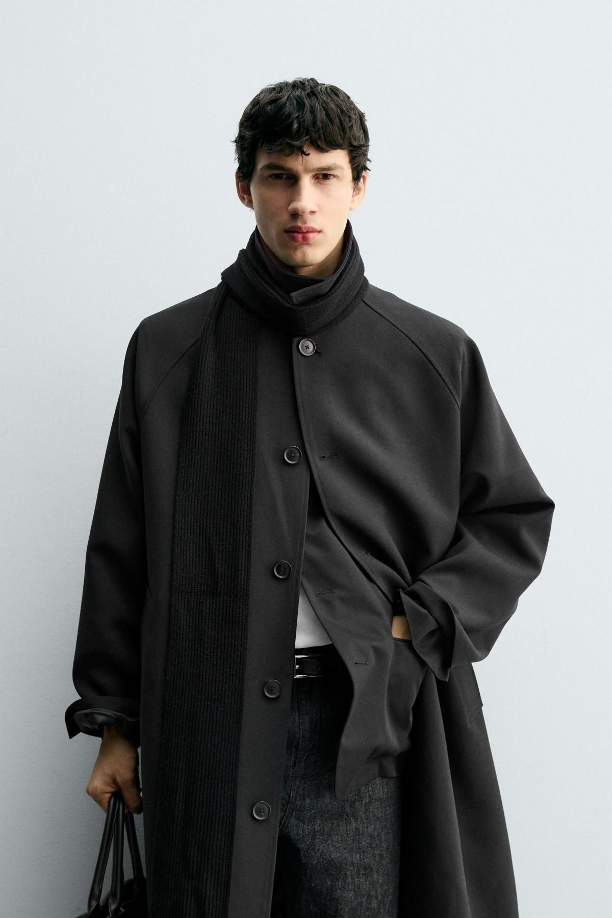 자라 오버사이즈 울 블렌드 트렌치코트 8281/551 BLACK - 상세 이미지 3