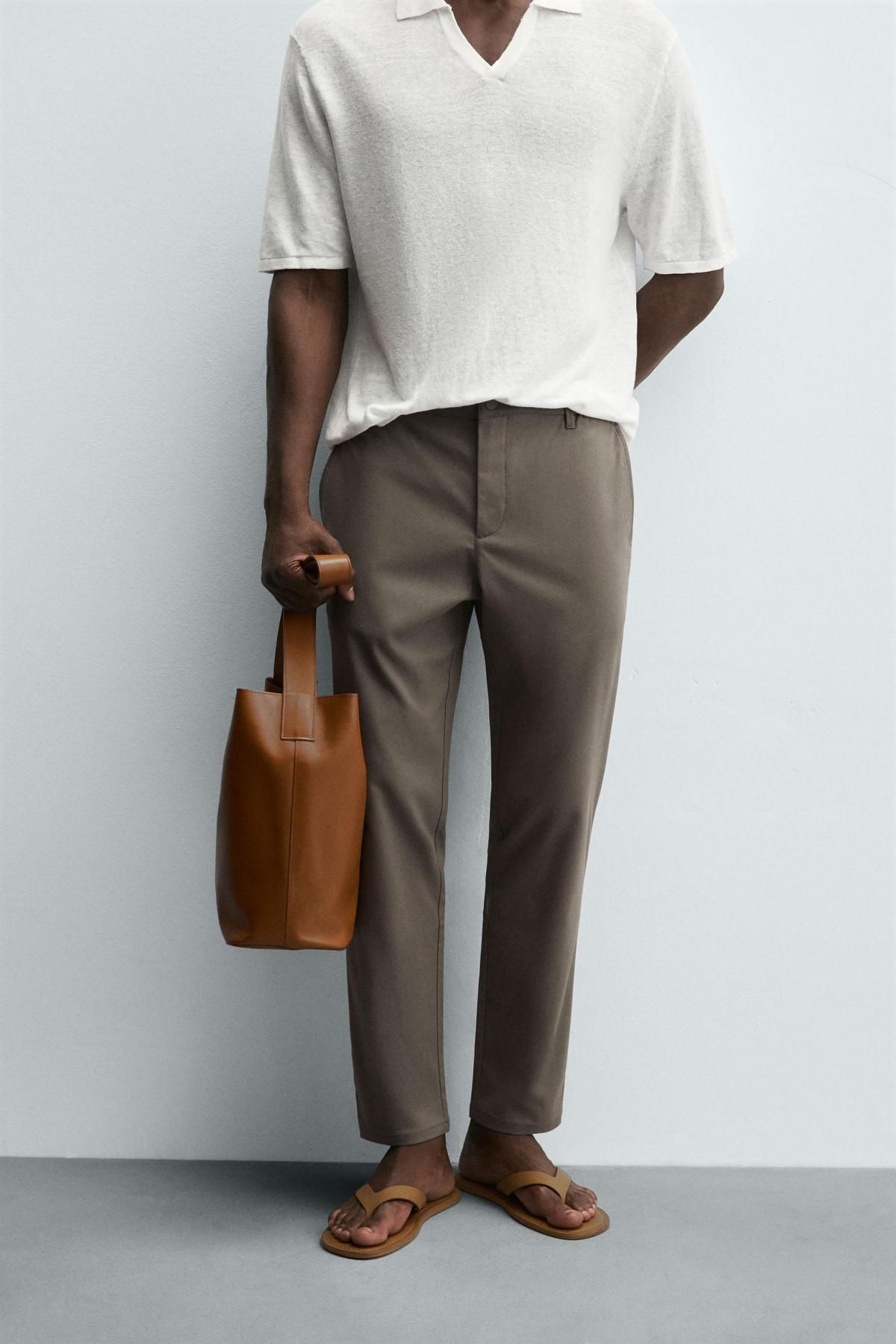 자라 테크니컬 슬림핏 컴포트 슬랙스 팬츠 6861/441 BROWN / TAUPE - 상품 이미지