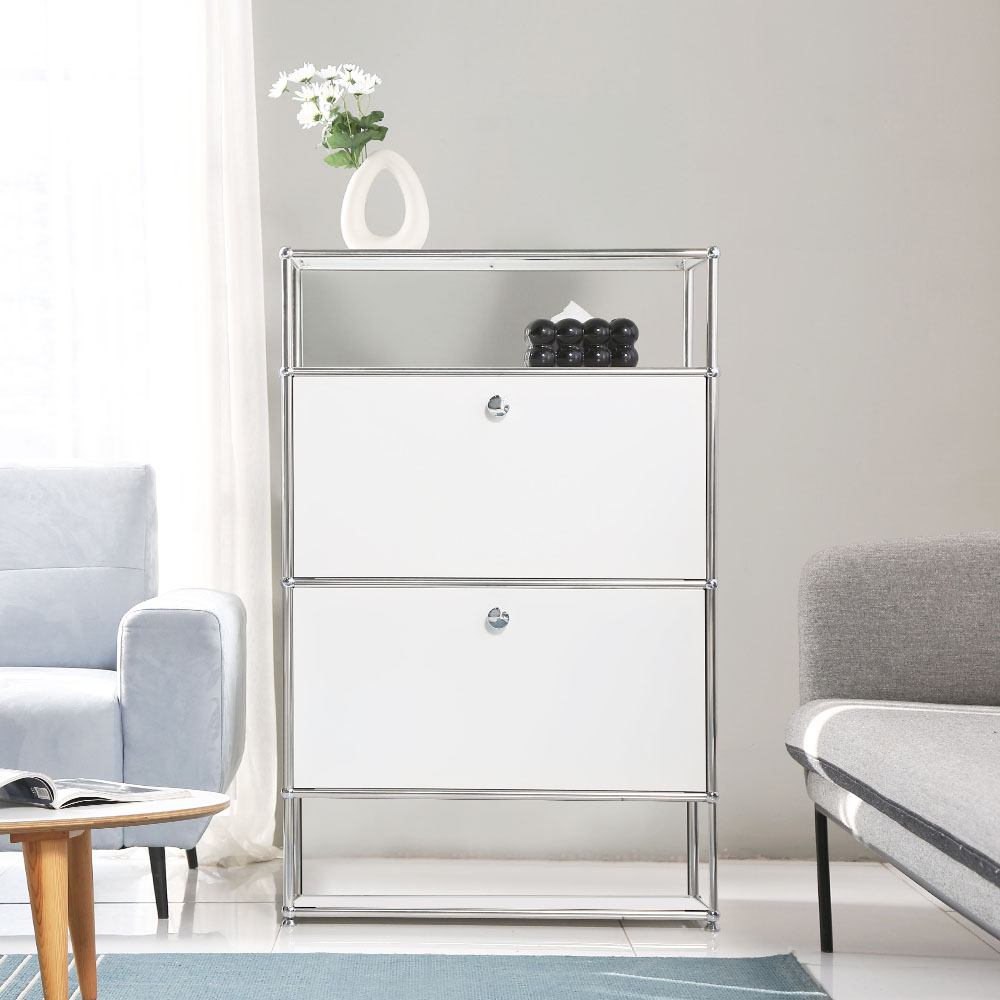 이가페 미드센츄리 모듈거실장 모노 1x4 더블플로어 수납장 770x400x1180mm, 4단, 화이트 - 상품 이미지