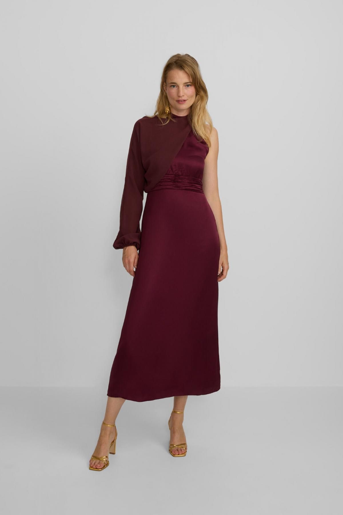 실본 새틴 롱 홀터넥 원피스 버건디 6442366 GRANATE - 상세 이미지 2