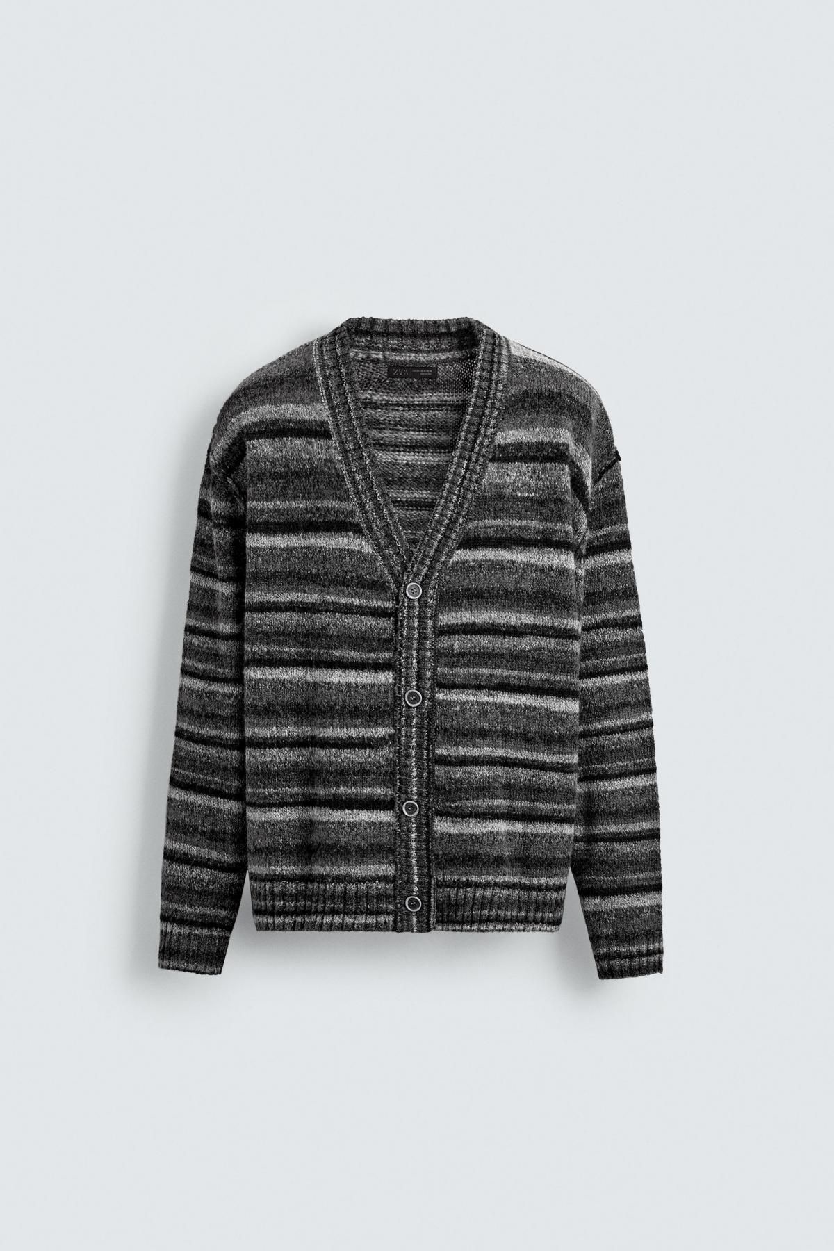 자라 스트라이프 브이넥 자카드 가디건 3920/157 ANTHRACITE GREY - 메인 이미지