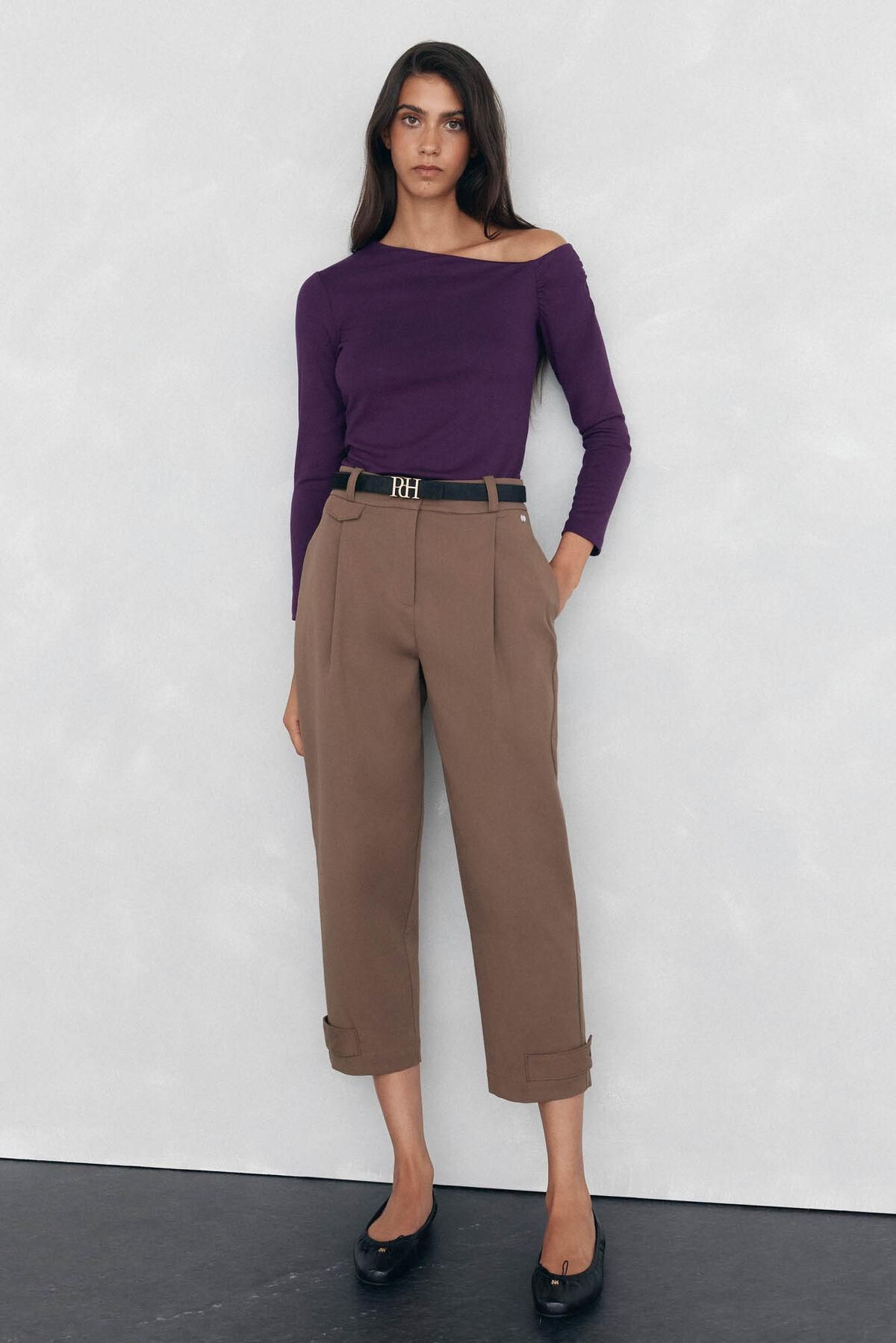 페드로 델 이에로 핀턱 미디웨이스트 슬랙스 팬츠 7602505 MARRON - 상세 이미지 2