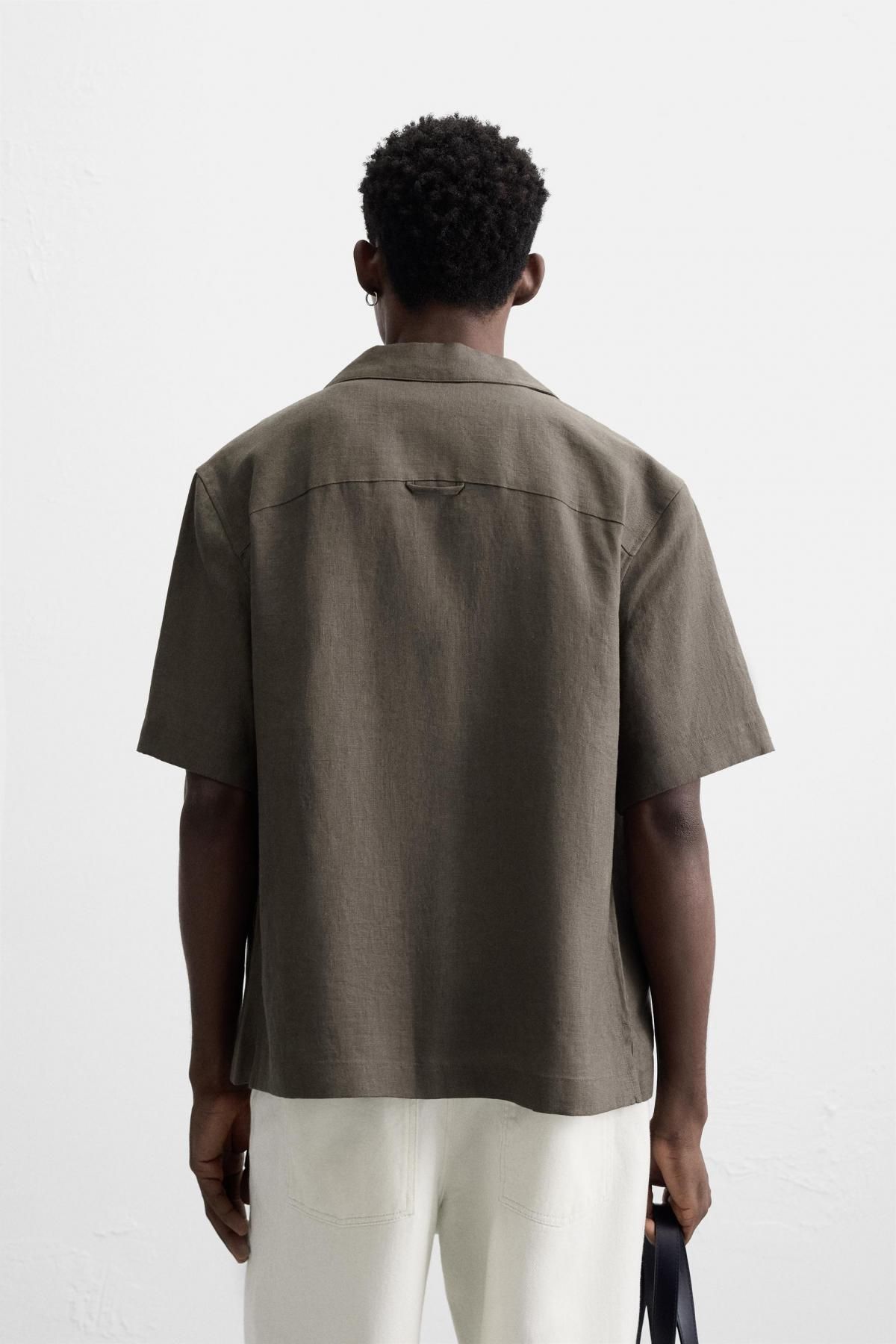자라 100 린넨 반팔 셔츠 3090/123 BROWN / TAUPE - 상세 이미지 4