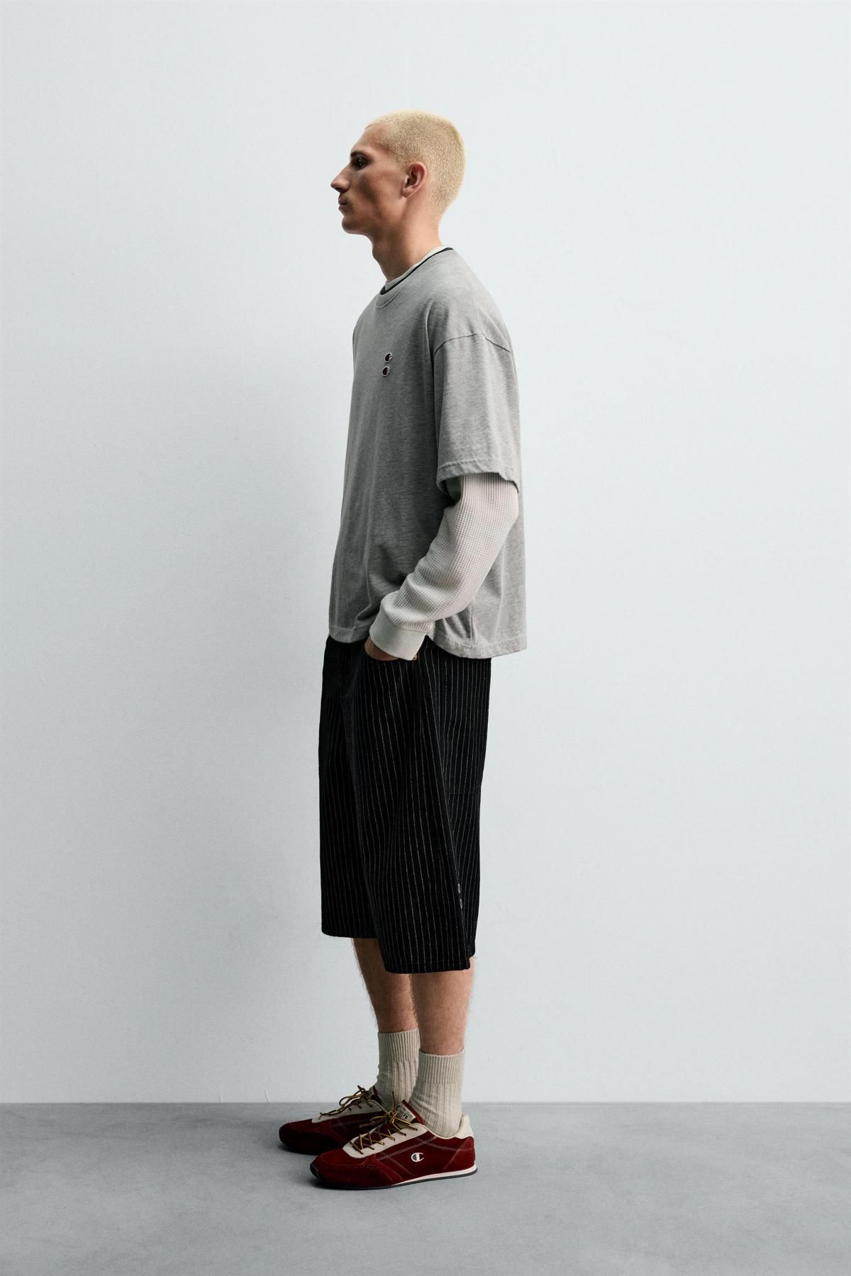 자라 박시핏 코튼 패치 반팔 티셔츠 X 챔피온 4087/374 GREY MARL - 상세 이미지 5