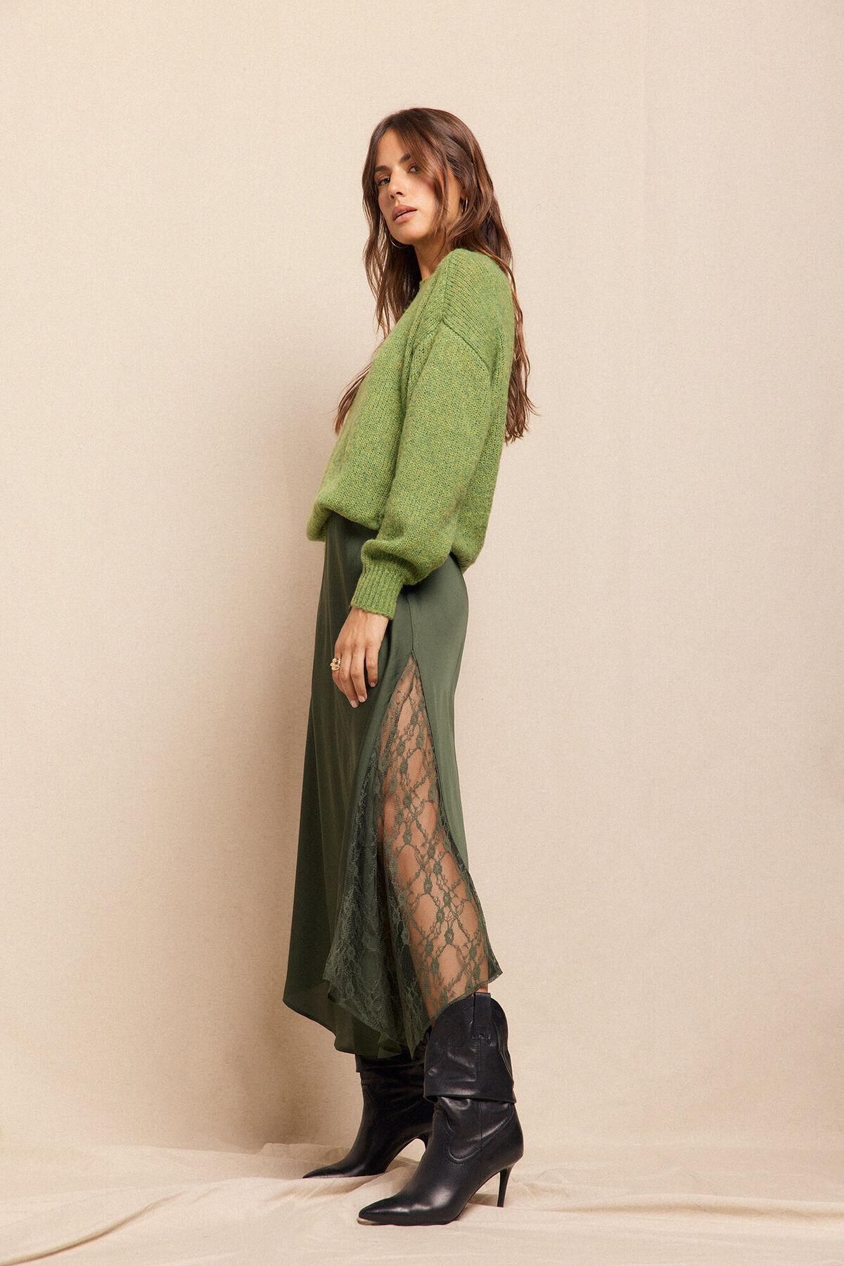 슬로우러브 페미닌 새틴 레이스 롱 스커트 5722642 VERDE OSCURO - 상세 이미지 5