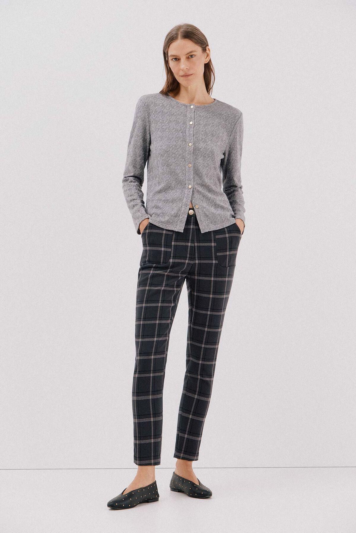 꼬르떼피엘 체크 패턴 슬림핏 밴딩 슬랙스 팬츠 8722324 ESTAMPADO GRIS - 상세 이미지 2