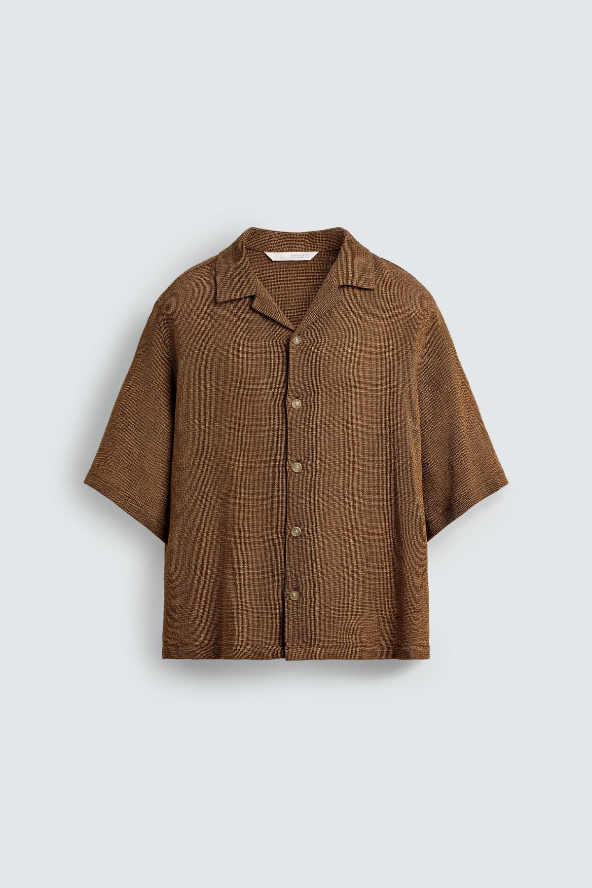자라 텍스처 릴렉스핏 반팔 셔츠 브라운 0399/303 TAUPE - 메인 이미지