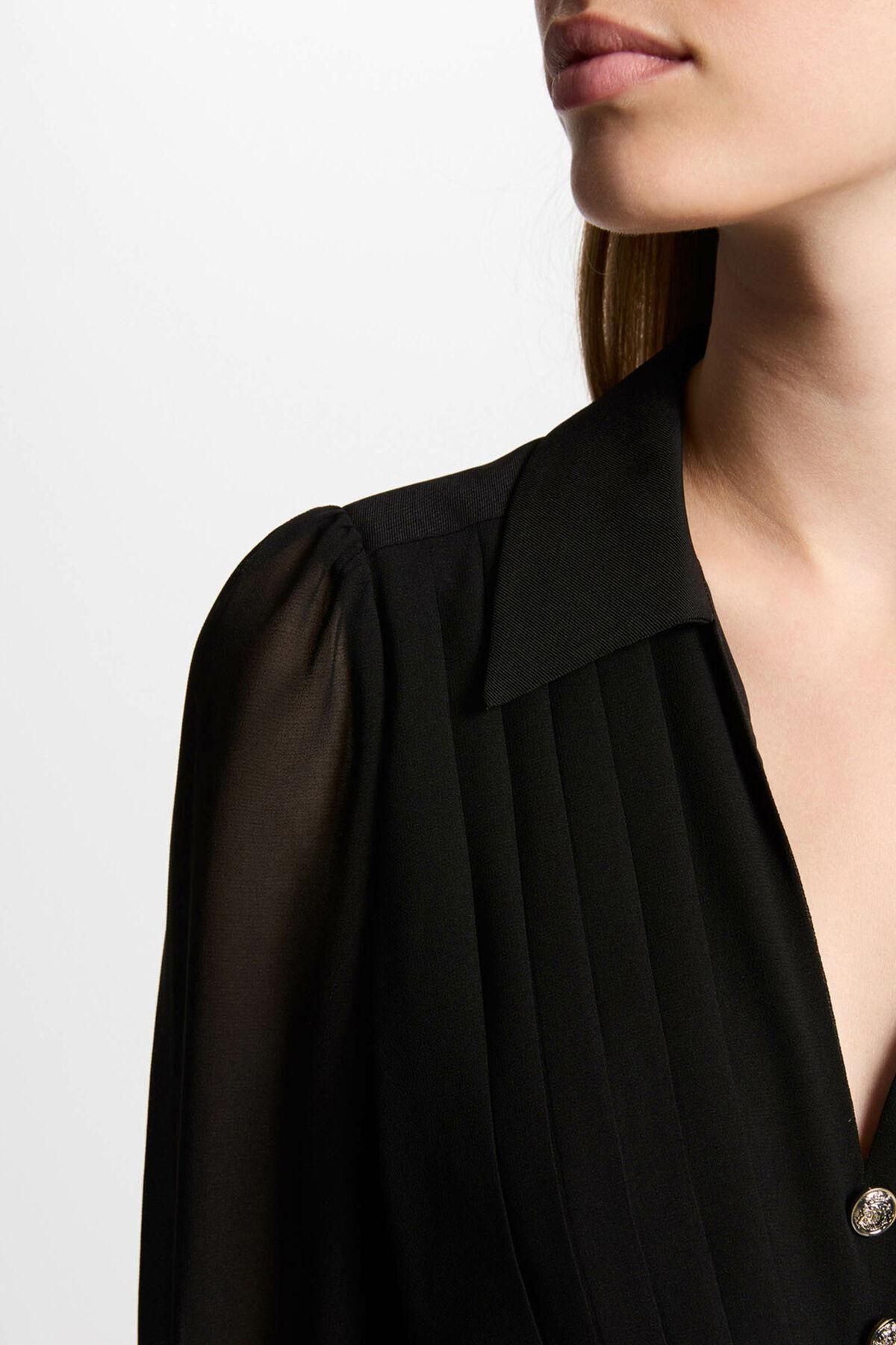 모르간 시스루 브이넥 플레어 미니 원피스 6442323 NEGRO - 상세 이미지 3