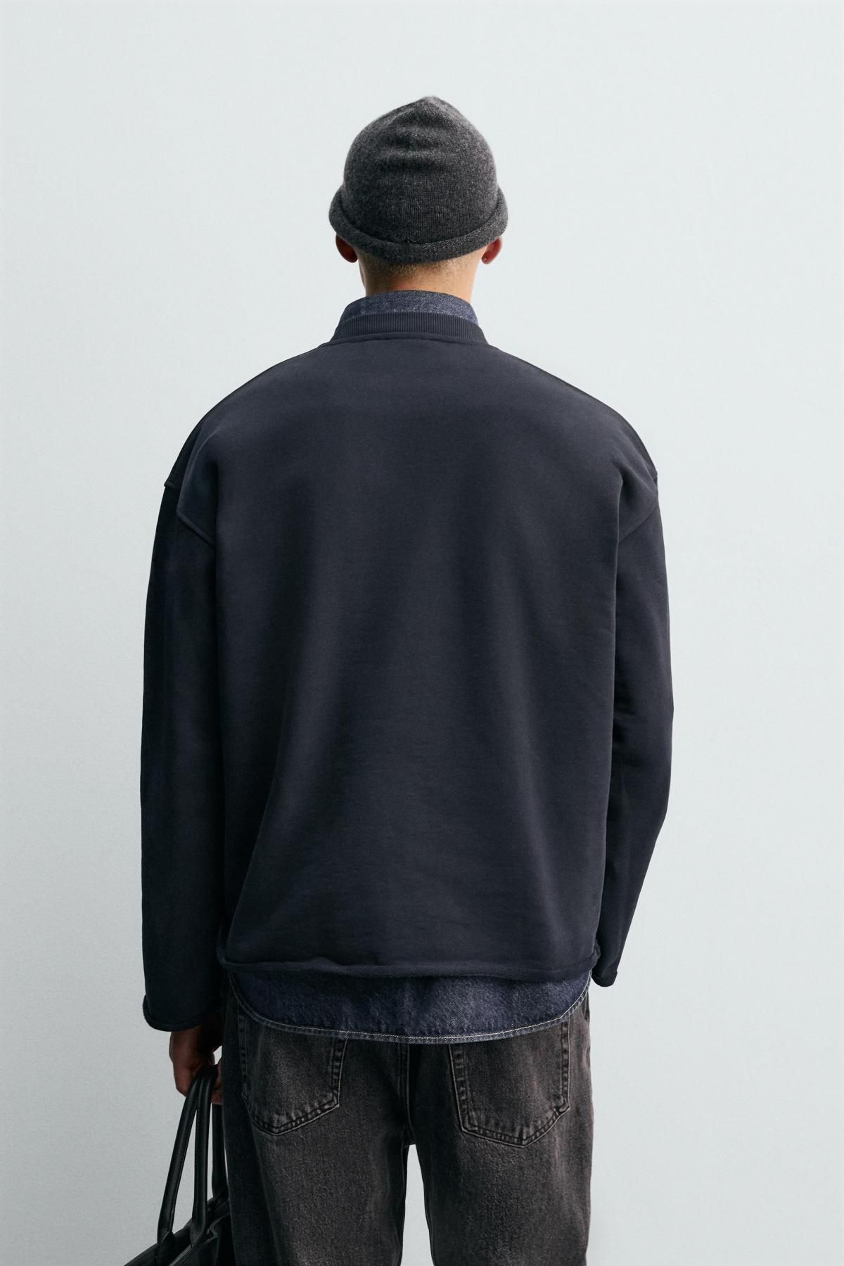 자라 불규칙 마감 크루넥 스웨트셔츠 4087/383 DARK NAVY - 상세 이미지 4