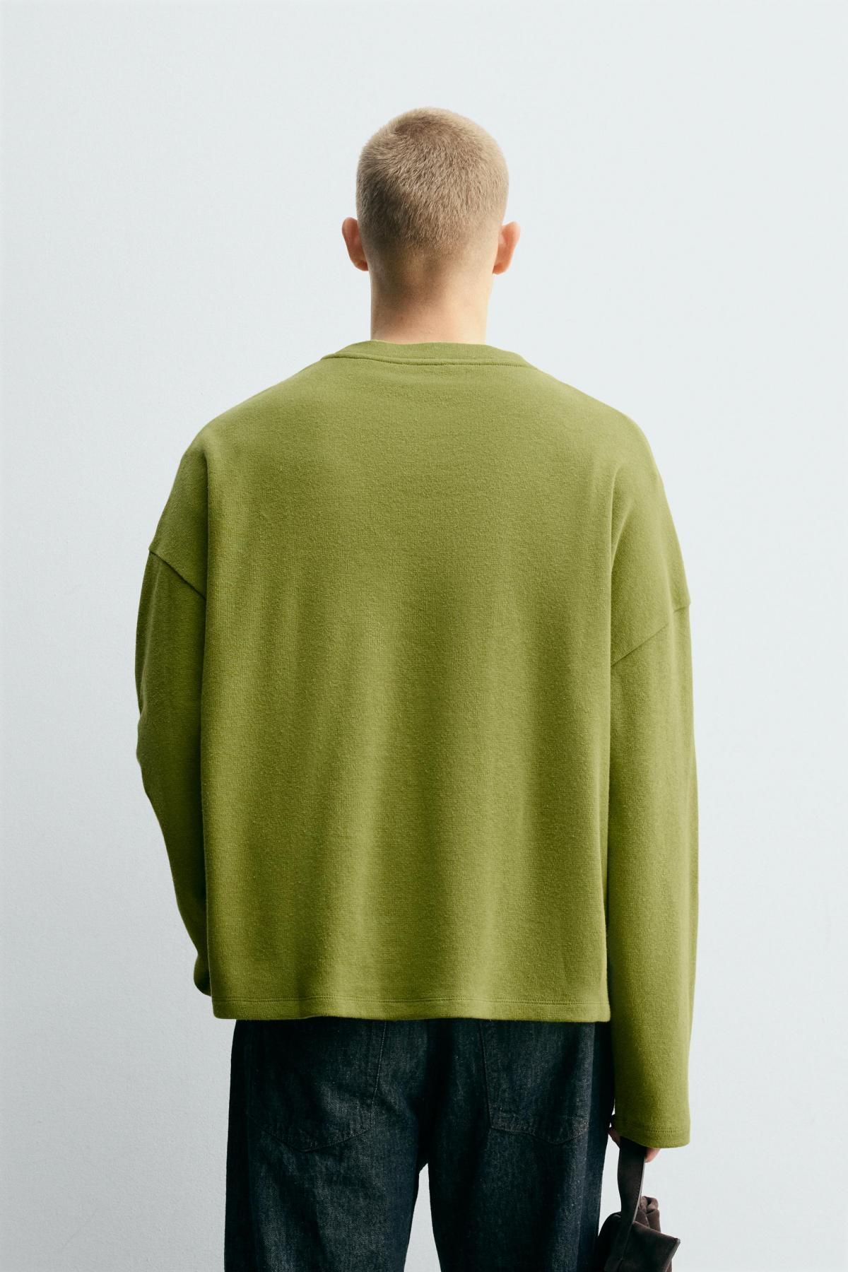 자라 린넨 코튼 라운드넥 루즈핏 맨투맨 긴팔 티셔츠 5584/384 PISTACHIO - 상세 이미지 4