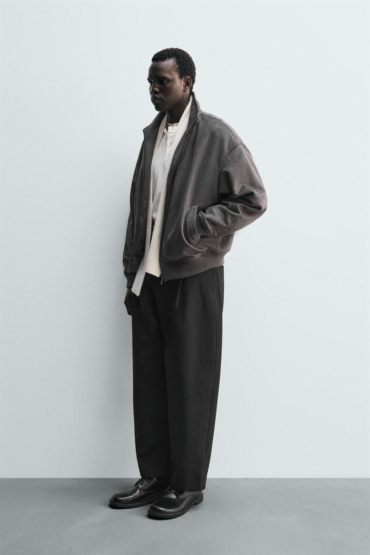 자라 테크니컬 페이크 스웨이드 집업 재킷 6318/303 ANTHRACITE GREY - 상세 이미지 5