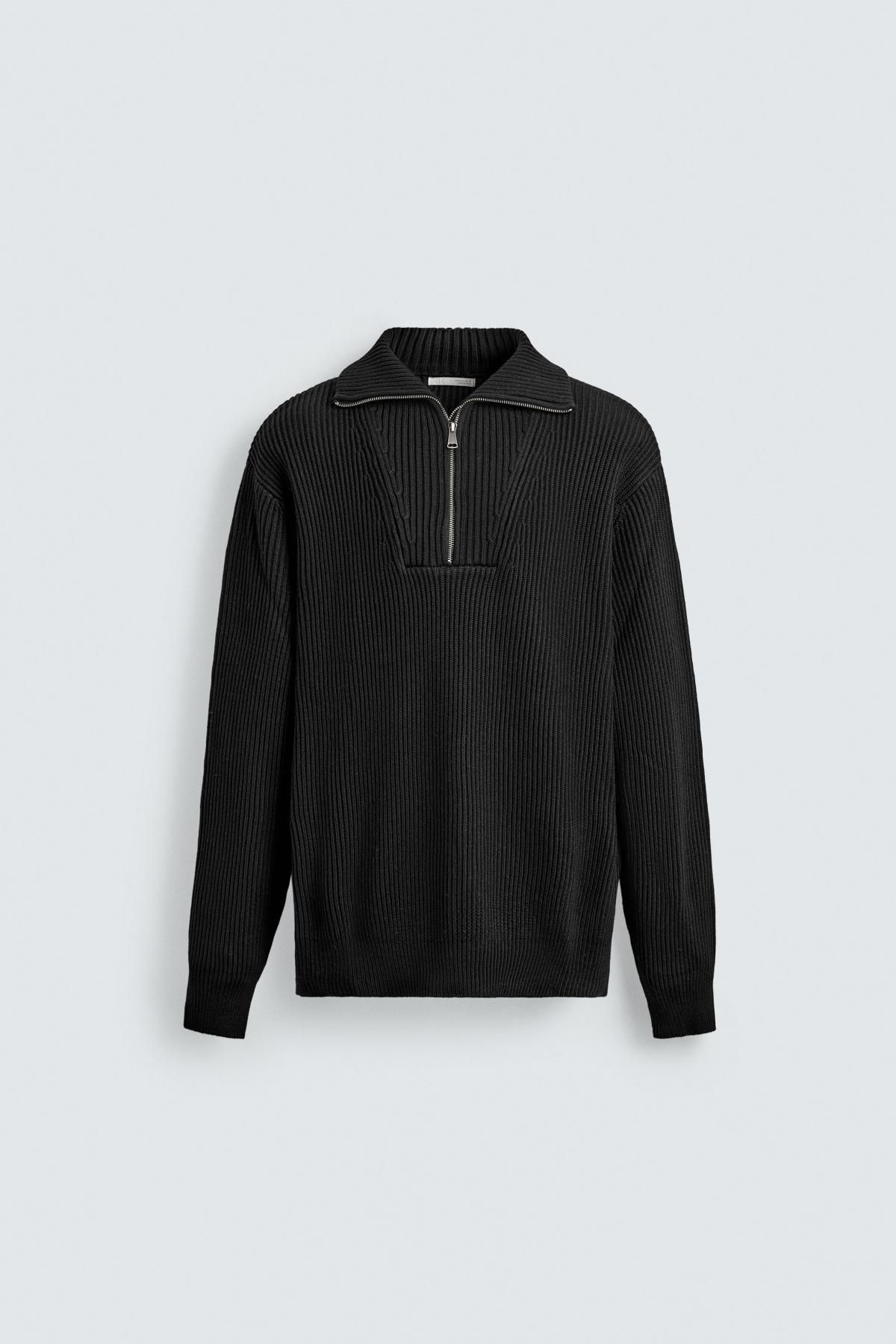 자라 테크니컬 하이넥 집업 니트 탑 9598/397 BLACK - 메인 이미지