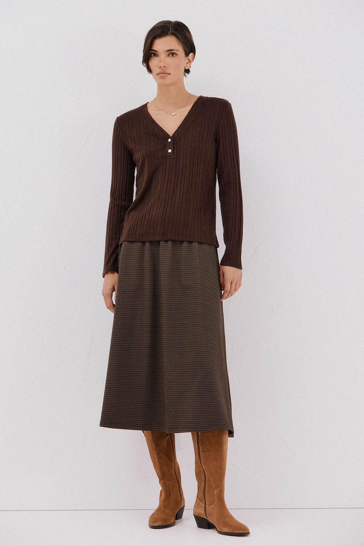 꼬르떼피엘 골지 브이넥 버튼 긴팔 티셔츠 6322489 MARRON OSCURO - 상세 이미지 2