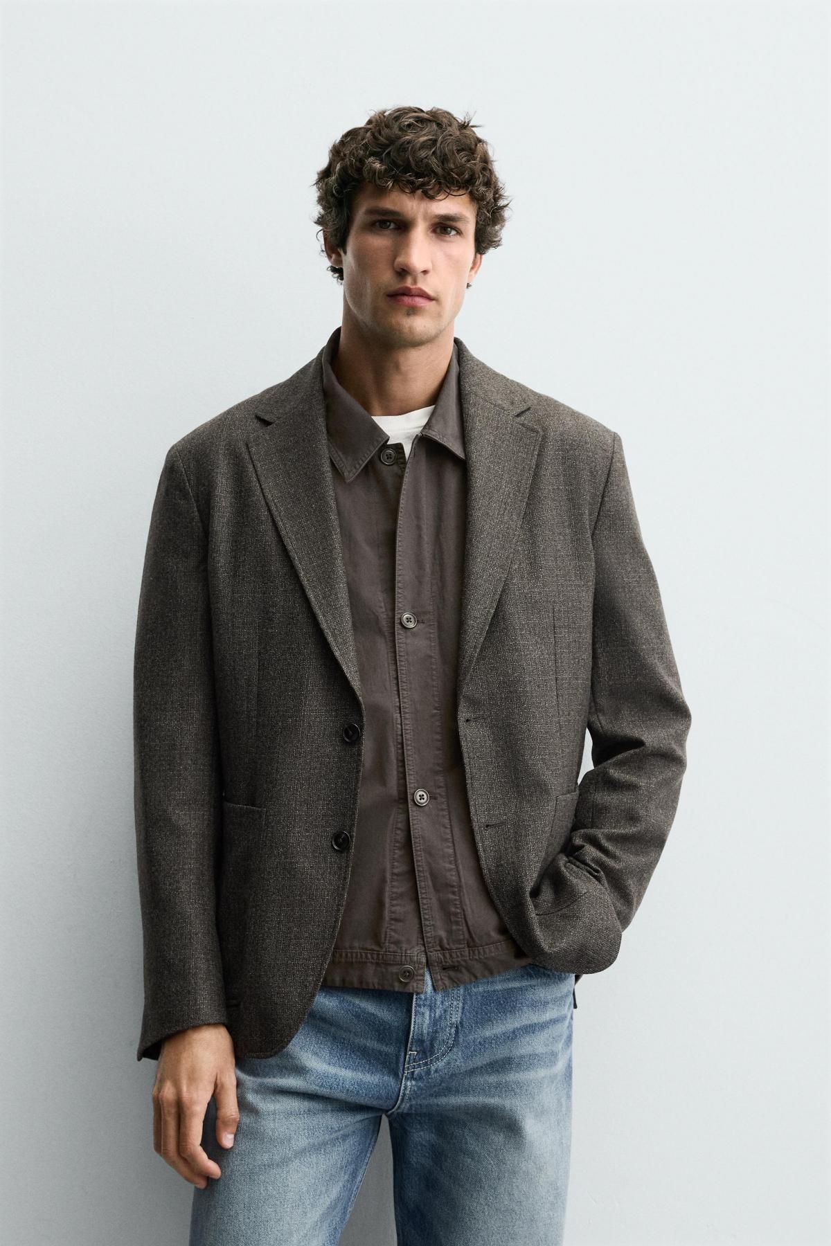 자라 테일러드 울 텍스처 블레이저 5939/539 DARK BROWN - 상세 이미지 3