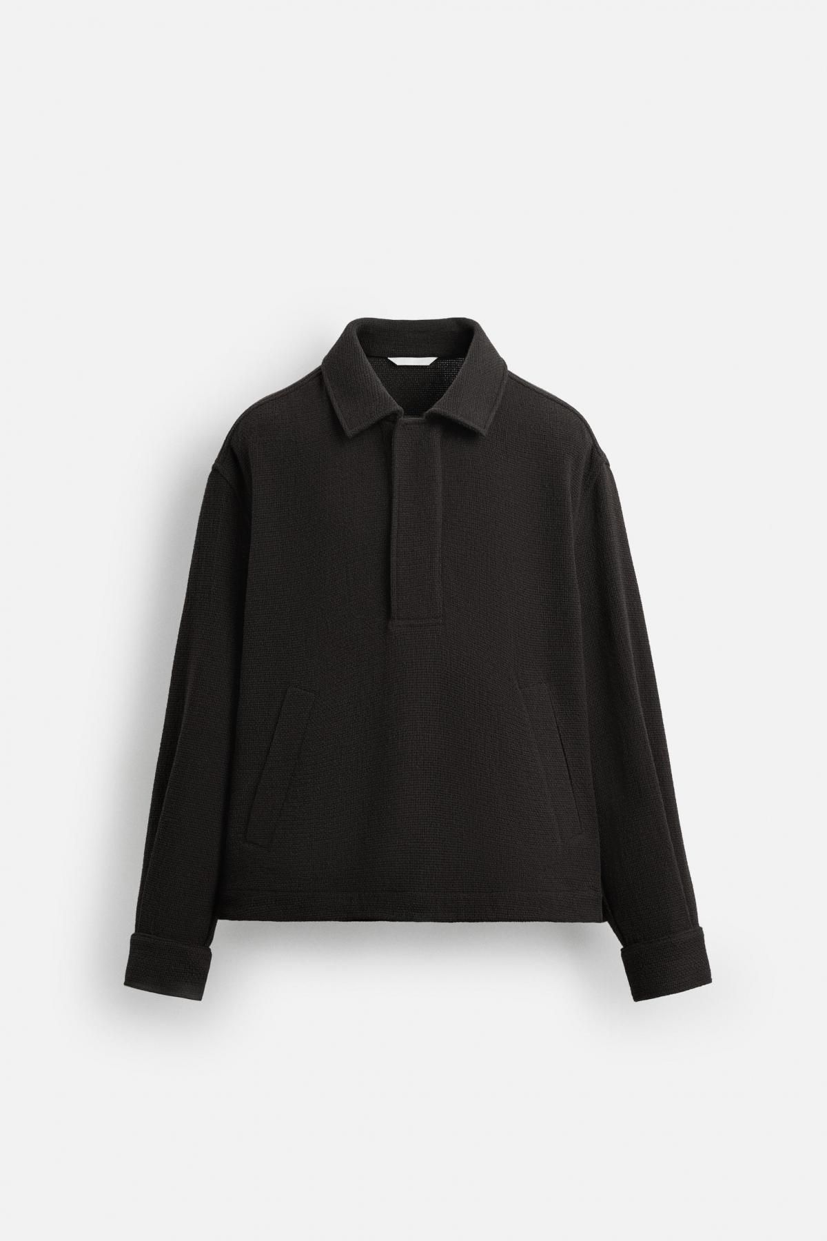 자라 코튼블렌드 오버핏 텍스처 폴로 오버셔츠 5825/103 BROWN - 상품 이미지