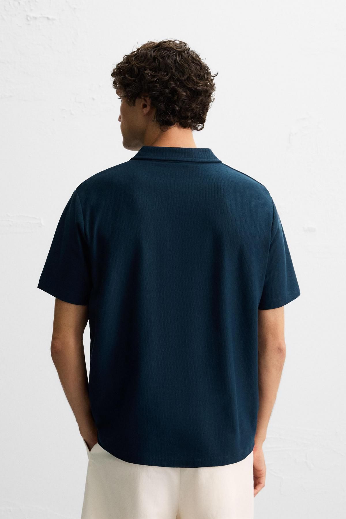 자라 텍스처 네이비 반팔 폴로셔츠 5372/301 NAVY BLUE - 상세 이미지 4