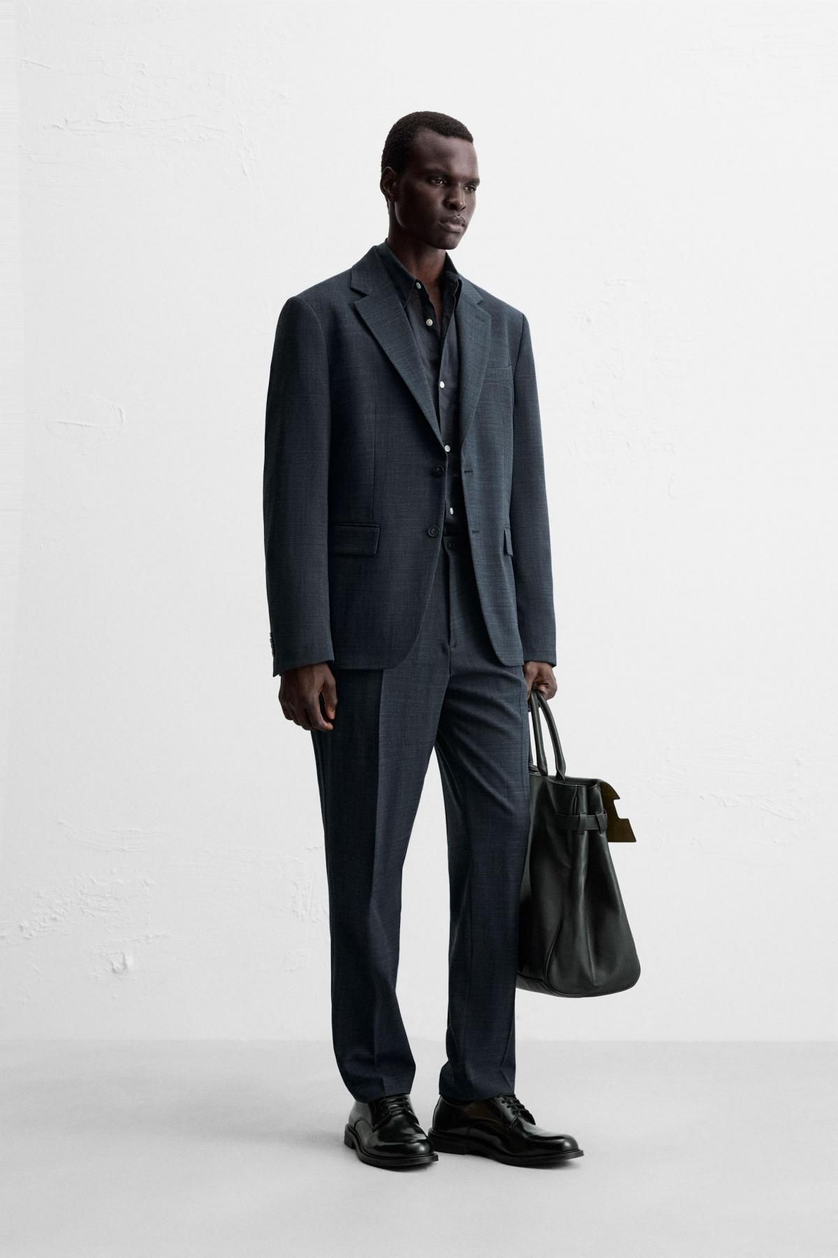 자라 울블렌드 슬림핏 텍스처 수트 팬츠 5675/718 BLUE / INDIGO - 상세 이미지 4