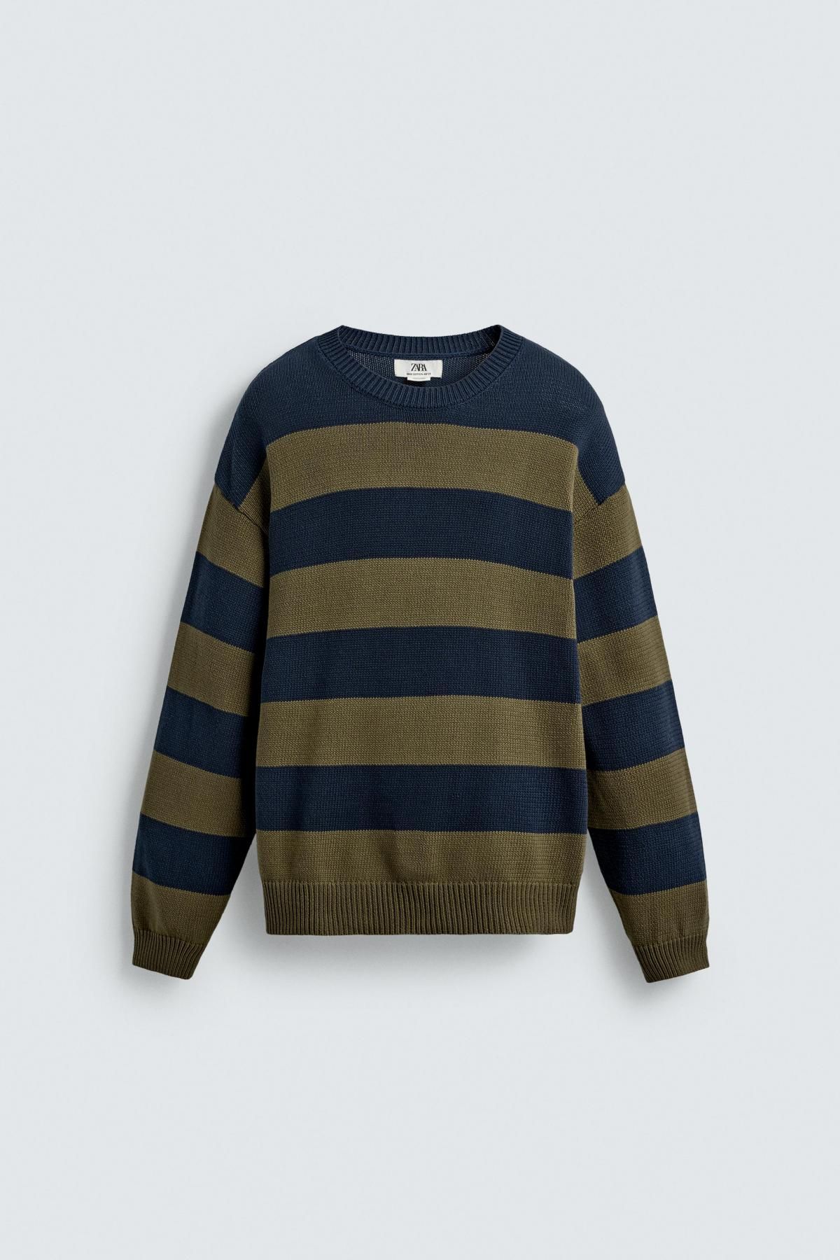 자라 스트라이프 오버핏 라운드 니트 스웨터 9598/308 NAVY BLUE - 메인 이미지